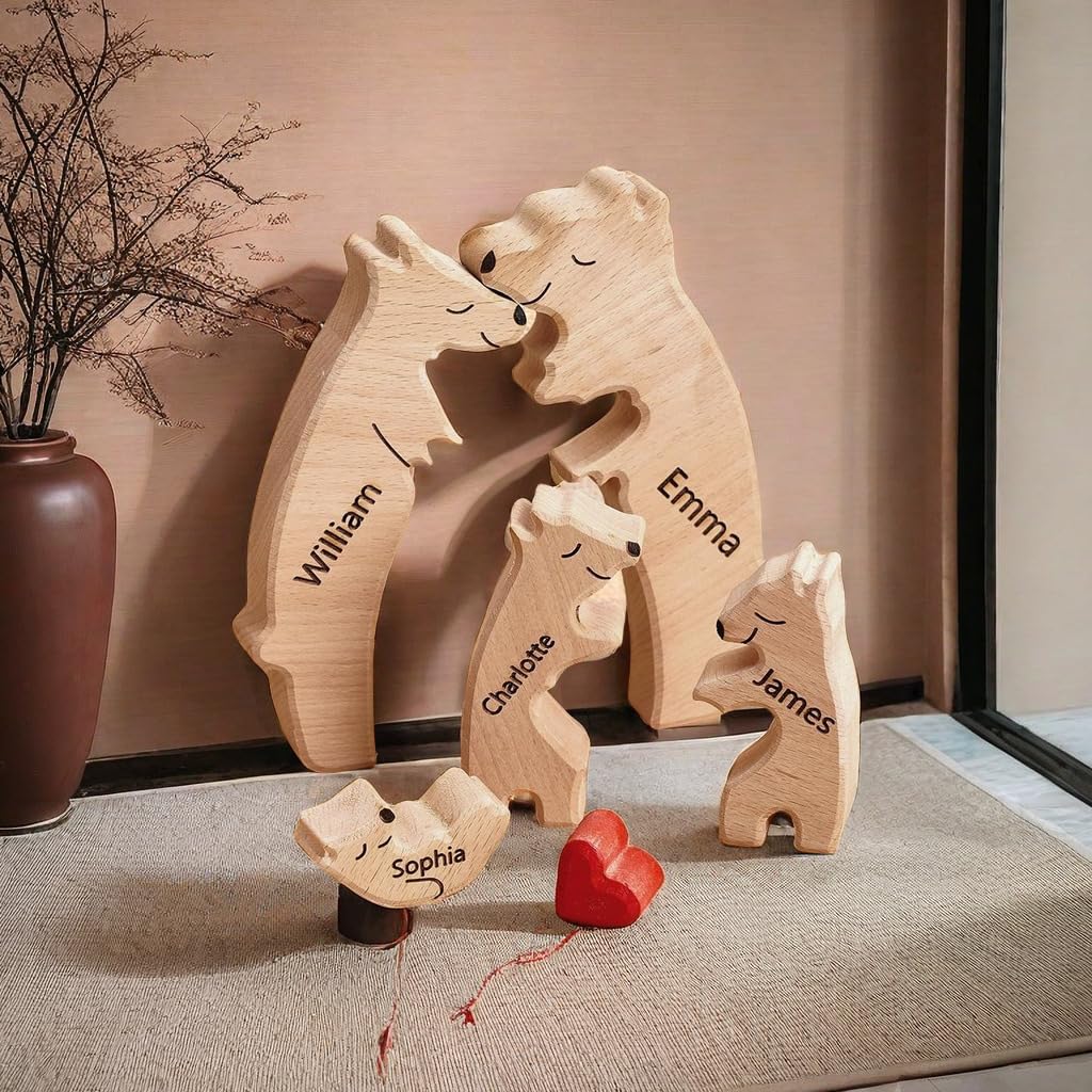 Foto 6 pulgar | Puzle De Oso De Madera Personalizado Con 2 A 8 Apellidos Grabados - Venta Internacional.