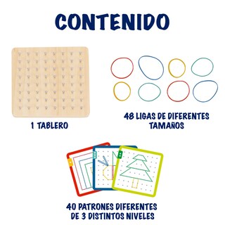 Foto 3 | Tablero Didáctico De Madera Para Hacer Figuras Con Ligas. Geoplano De Madera Con Tarjetas De Desafío Magicamente