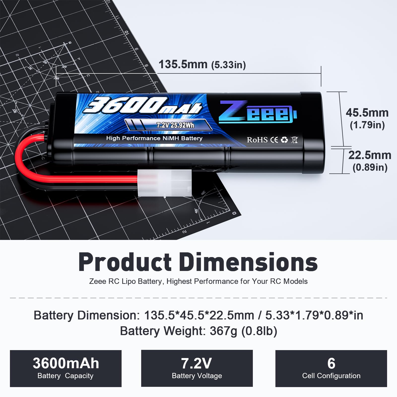 Foto 3 pulgar | Batería Rc Zeee De 7,2 V 3600 Mah Nimh Con Enchufe Tamiya Para Coche Rc - Venta Internacional.