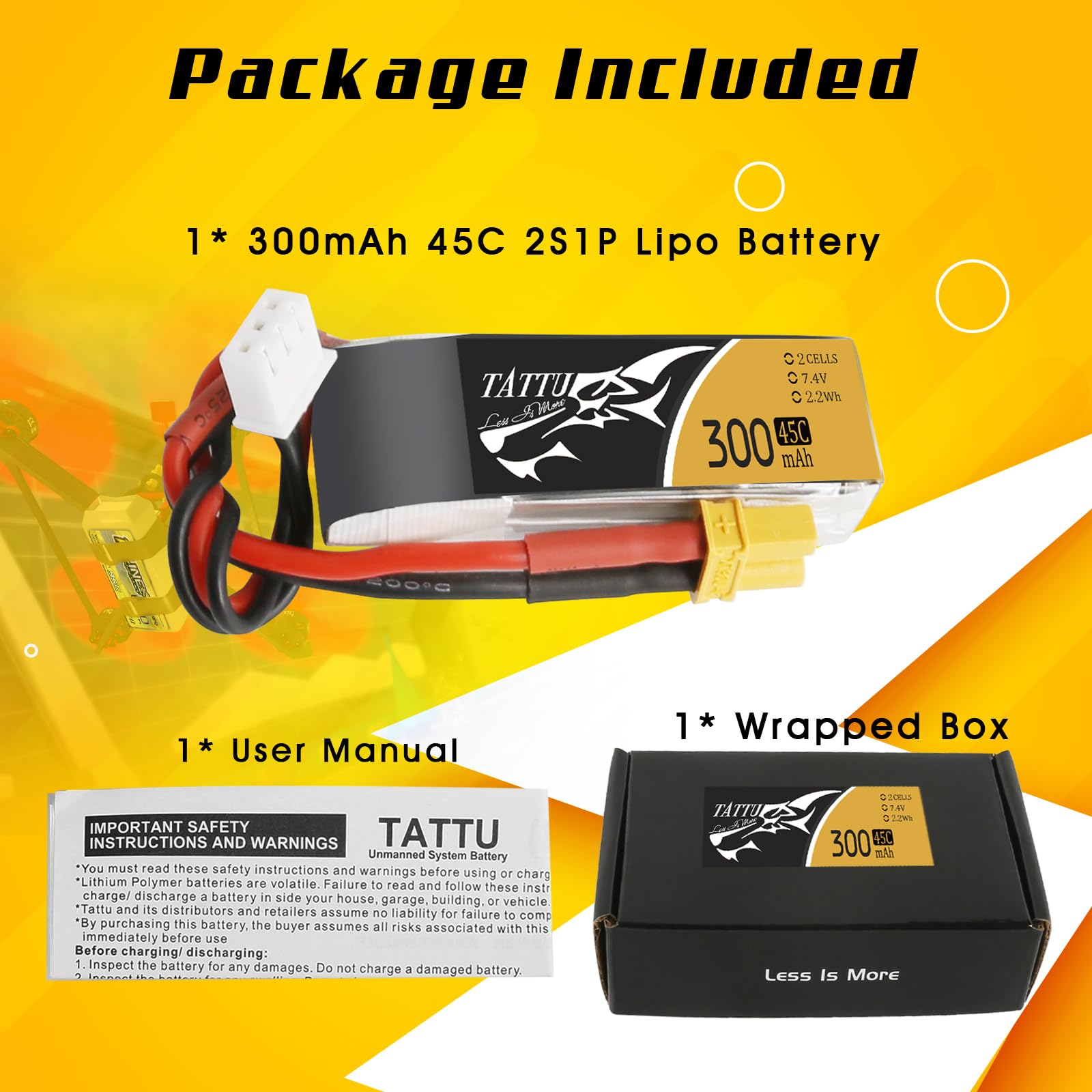 Foto 6 | Paquete De Baterías Lipo Tattu 7.4 V 300 Mah 2s 45c Con Enchufe Xt30 - Venta Internacional.