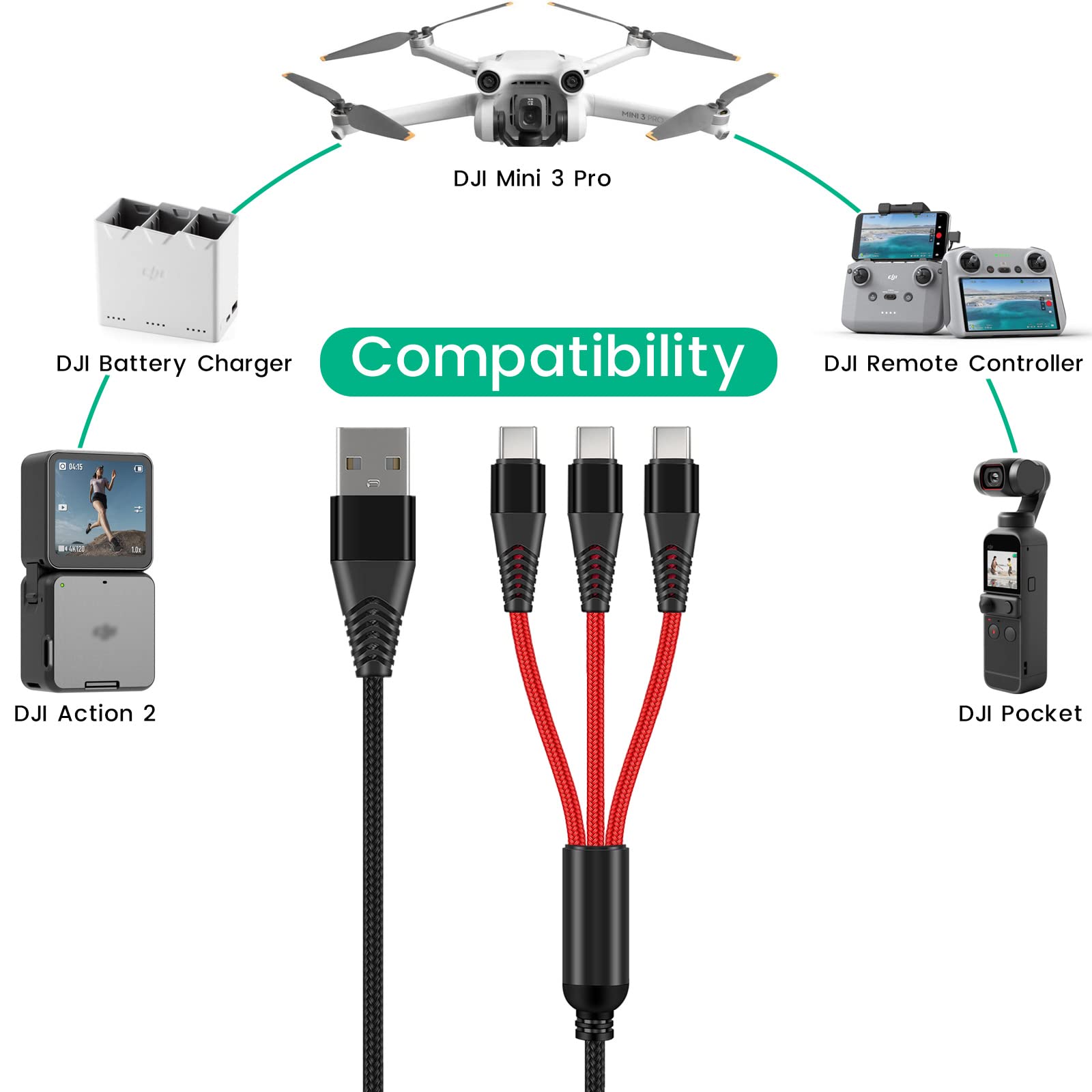 Foto 3 pulgar | Cable De Carga Rápida Charger 3 En 1 De 3 A Para Drones Dji Y Accesorios - Venta Internacional.