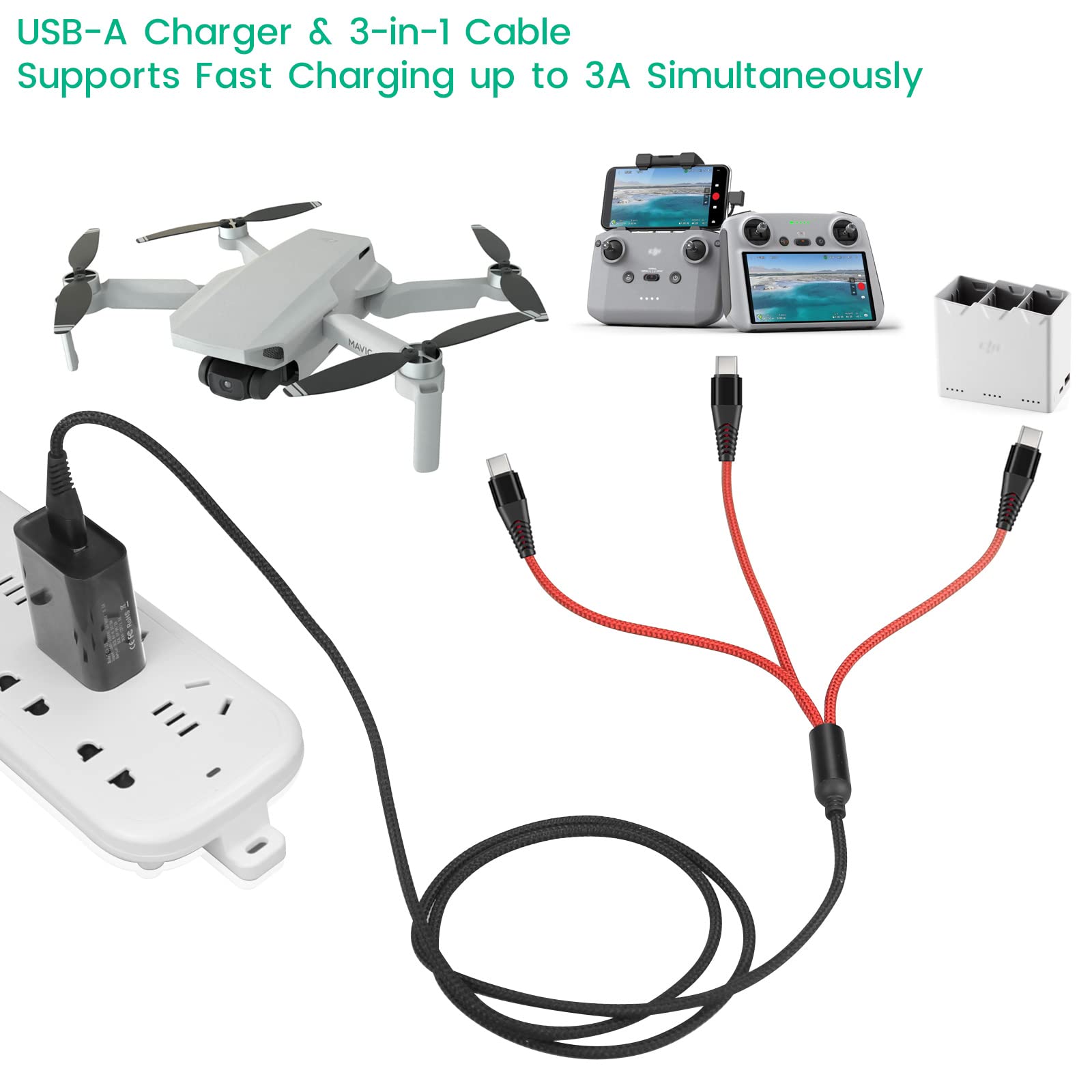 Foto 5 pulgar | Cable De Carga Rápida Charger 3 En 1 De 3 A Para Drones Dji Y Accesorios - Venta Internacional.