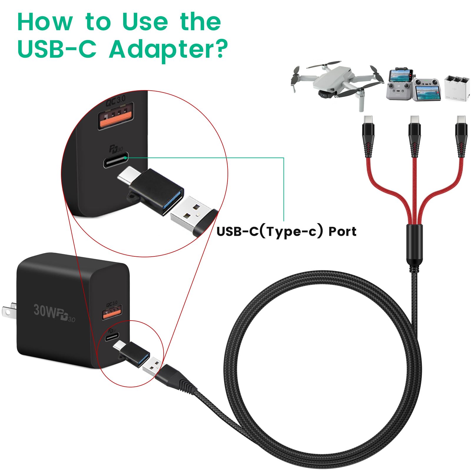 Foto 6 pulgar | Cable De Carga Rápida Charger 3 En 1 De 3 A Para Drones Dji Y Accesorios - Venta Internacional.