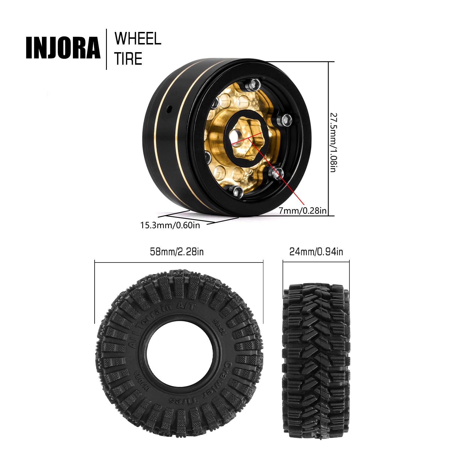 Foto 4 pulgar | Juego De Neumáticos Injora Black Coating Brass 1.0 Para 1/24 1/18 Rc - Venta Internacional.