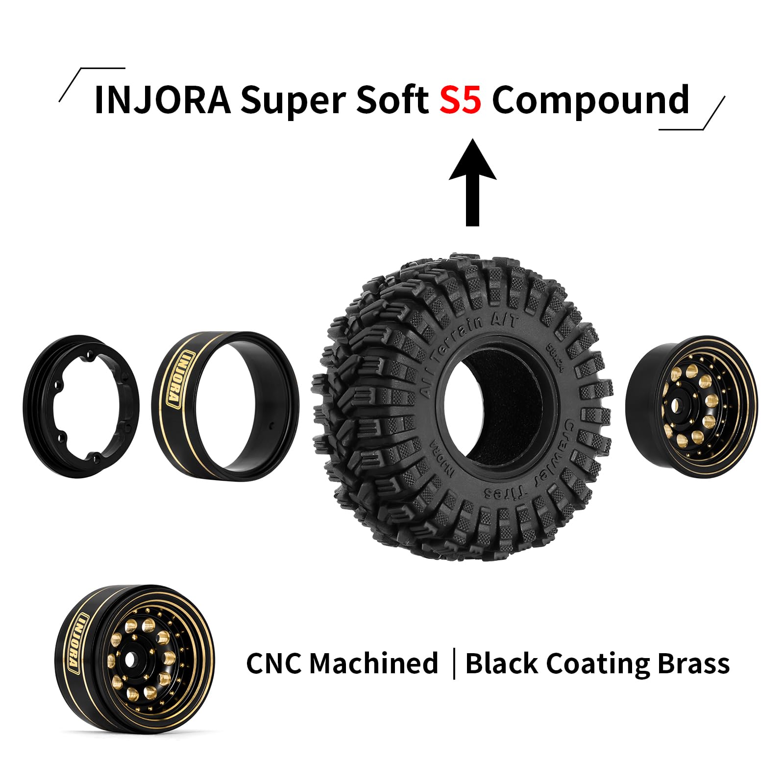 Foto 5 pulgar | Juego De Neumáticos Injora Black Coating Brass 1.0 Para 1/24 1/18 Rc - Venta Internacional.