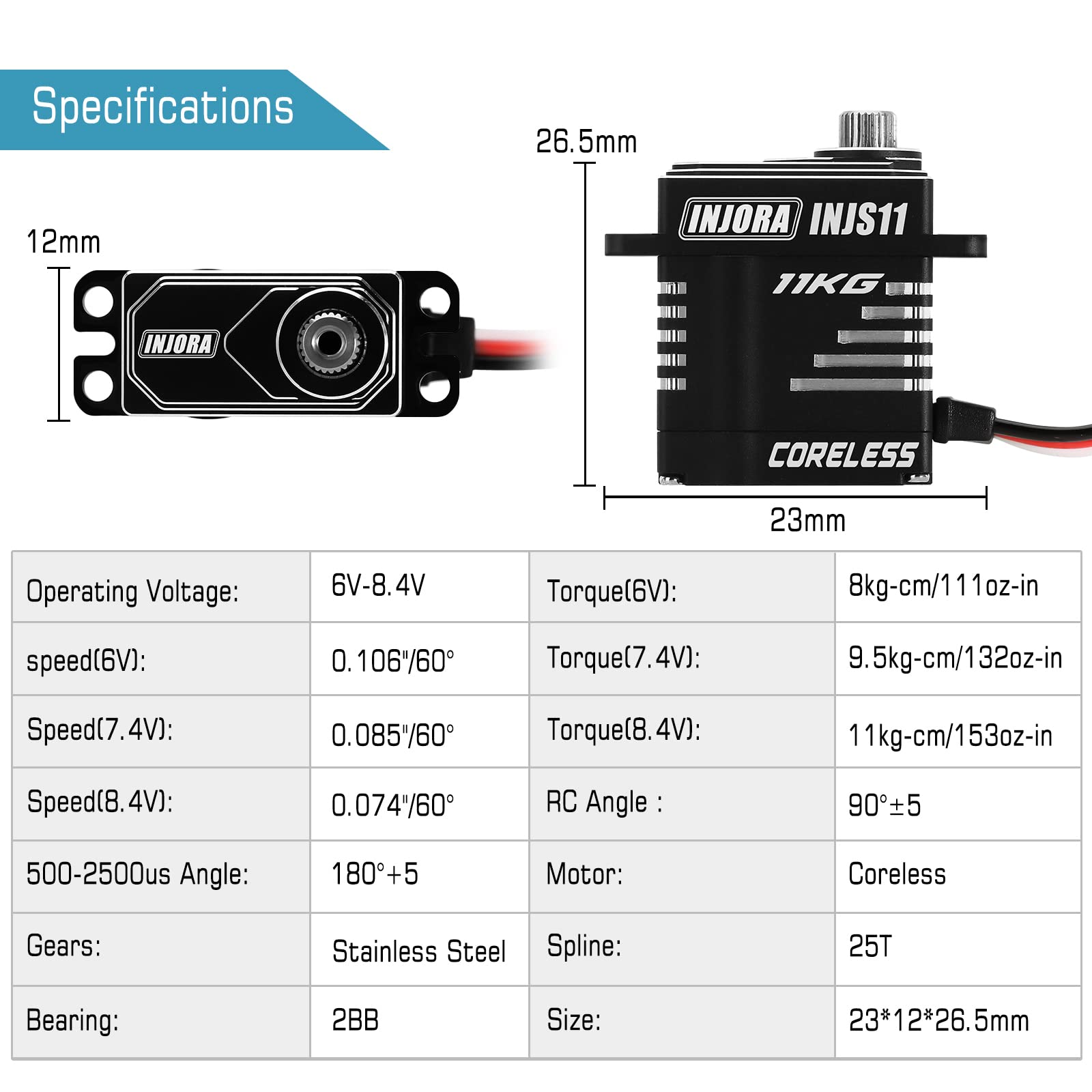 Foto 5 pulgar | Micro Servo Injora Sin Núcleo De Alto Par Para Trx4m 1/18 Rc - Venta Internacional