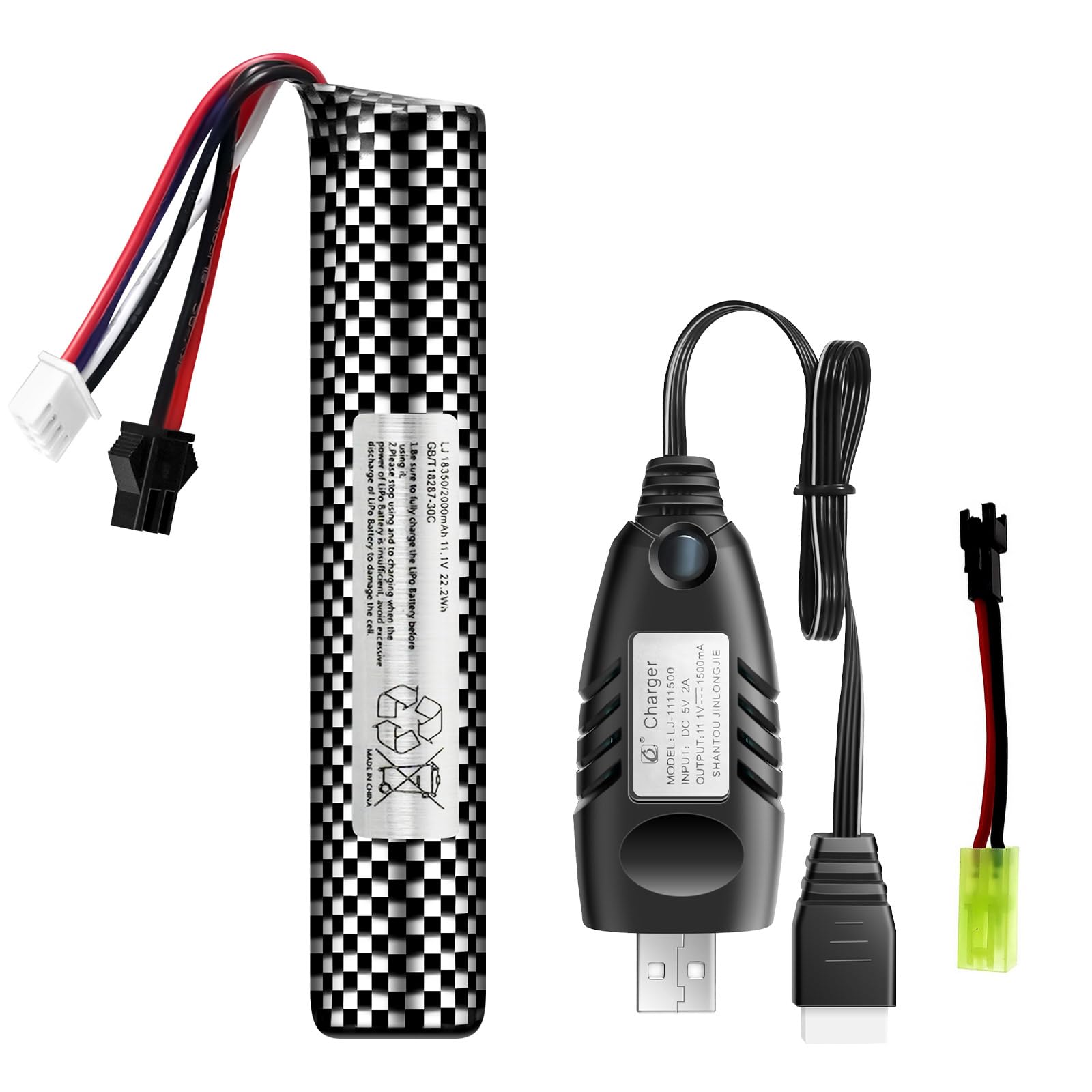 Foto 1 | Batería Airsoft De 11,1 V, 2000 Mah, Conector Sm2p Con Cargador Usb - Venta Internacional.