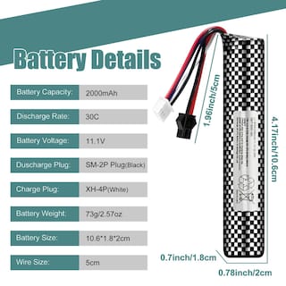 Foto 4 | Batería Airsoft De 11,1 V, 2000 Mah, Conector Sm2p Con Cargador Usb - Venta Internacional.