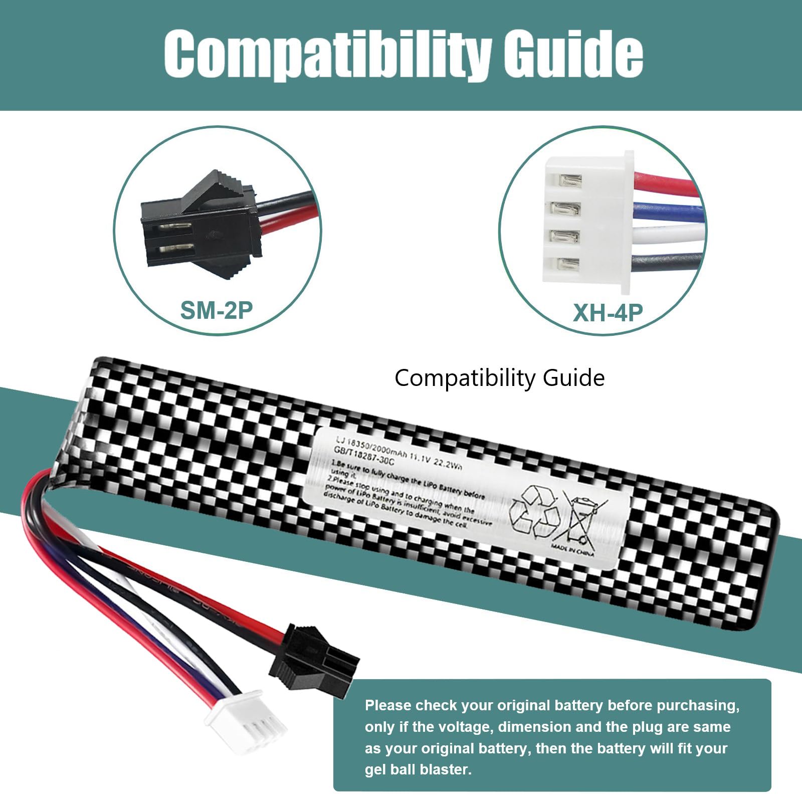 Foto 6 pulgar | Batería Airsoft De 11,1 V, 2000 Mah, Conector Sm2p Con Cargador Usb - Venta Internacional.