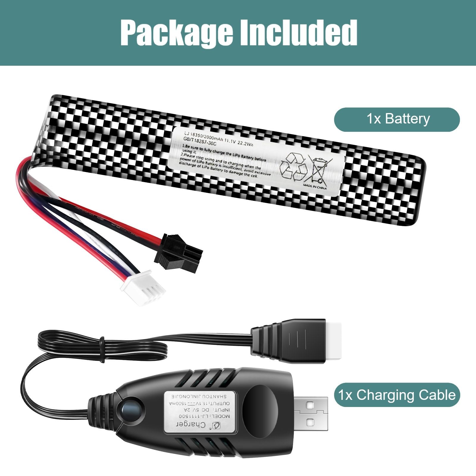 Foto 7 pulgar | Batería Airsoft De 11,1 V, 2000 Mah, Conector Sm2p Con Cargador Usb - Venta Internacional.