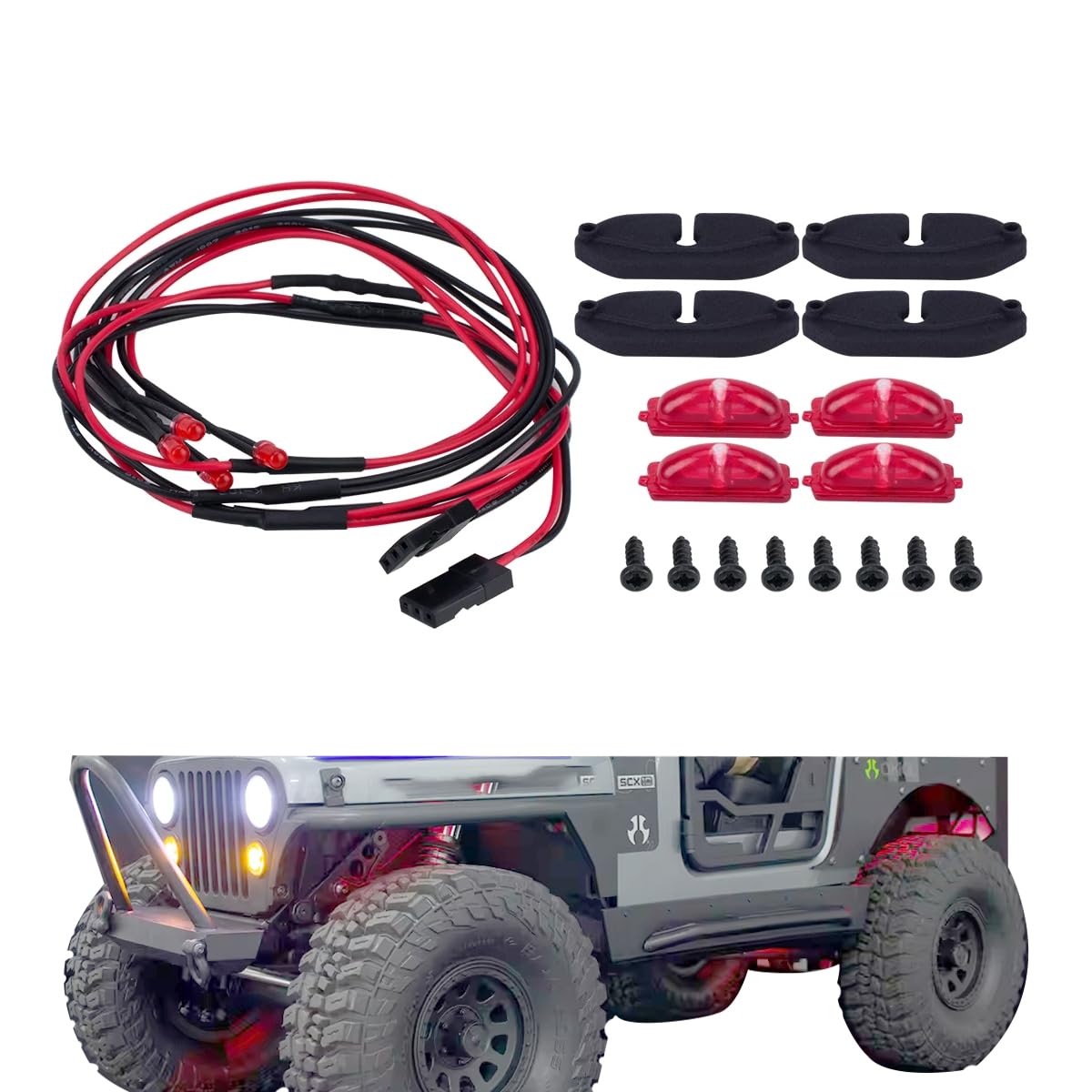 Foto 2 pulgar | Kit De Luces Led Rc Wheel Wheel Wheel Para 1/10 Scx10 Crawler (rojo) - Venta Internacional.