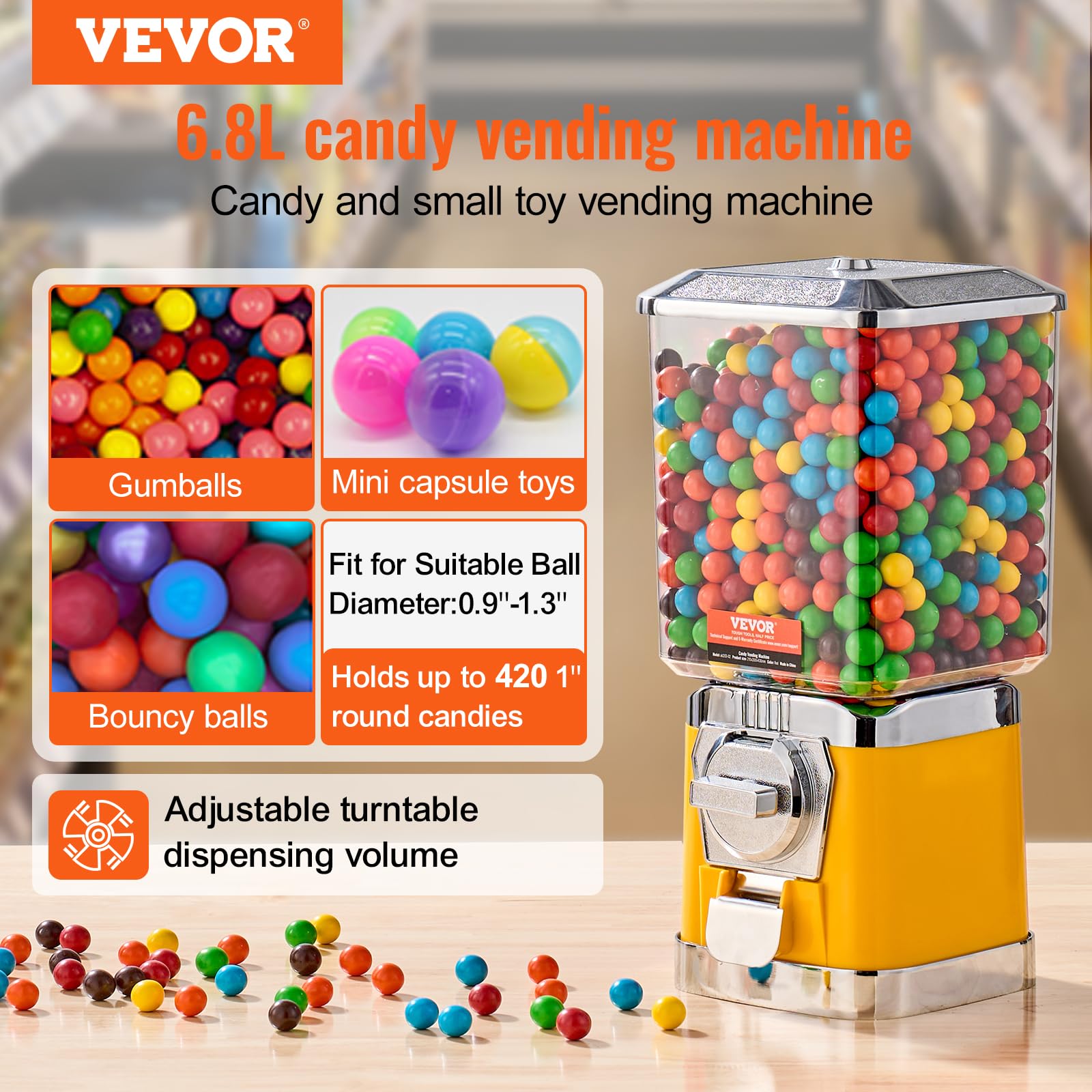 Foto 3 pulgar | Máquina Expendedora De Caramelos Vevor 17h Home Candy Vending Pc Amarilla 6,8 L - Venta Internacional.