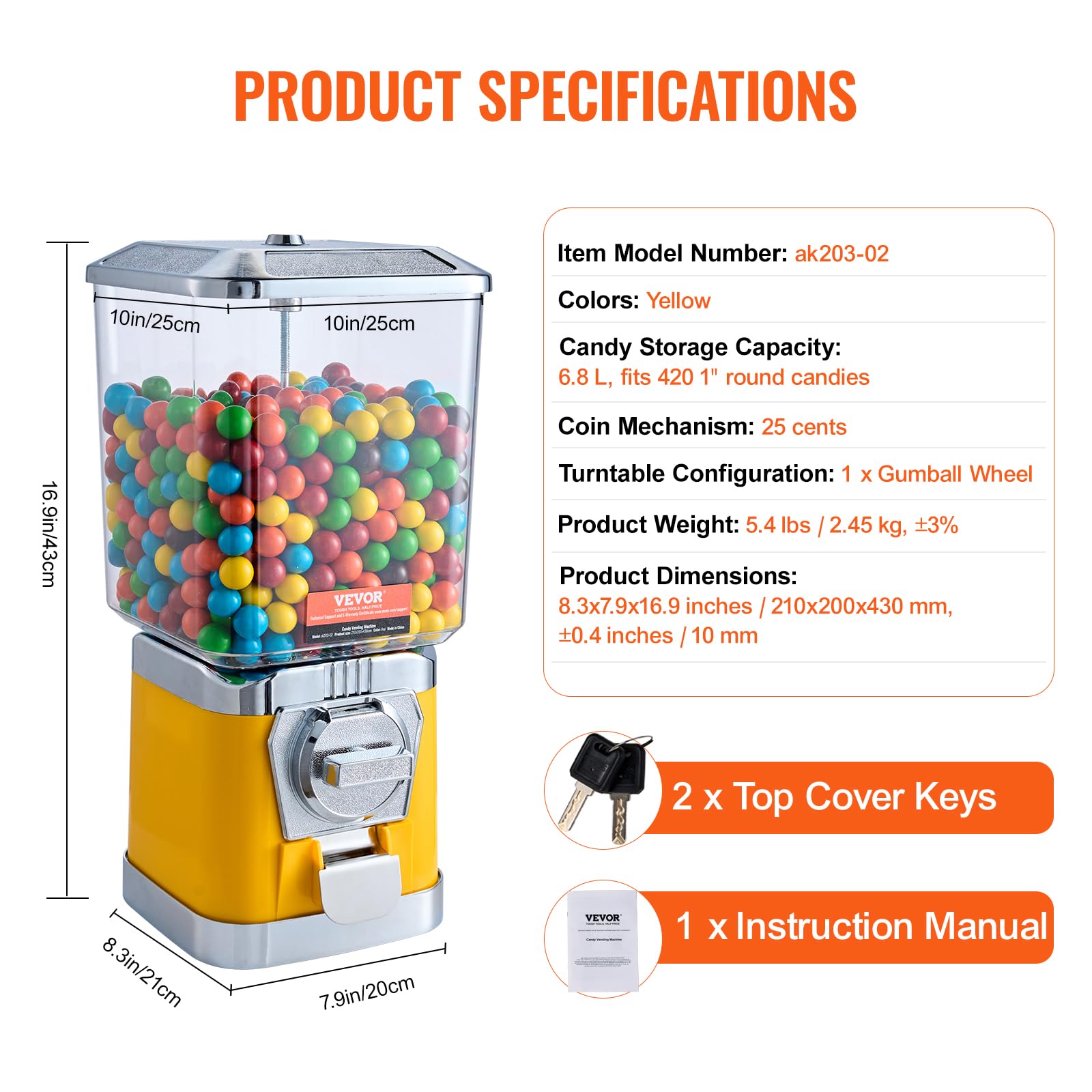 Foto 8 pulgar | Máquina Expendedora De Caramelos Vevor 17h Home Candy Vending Pc Amarilla 6,8 L - Venta Internacional.