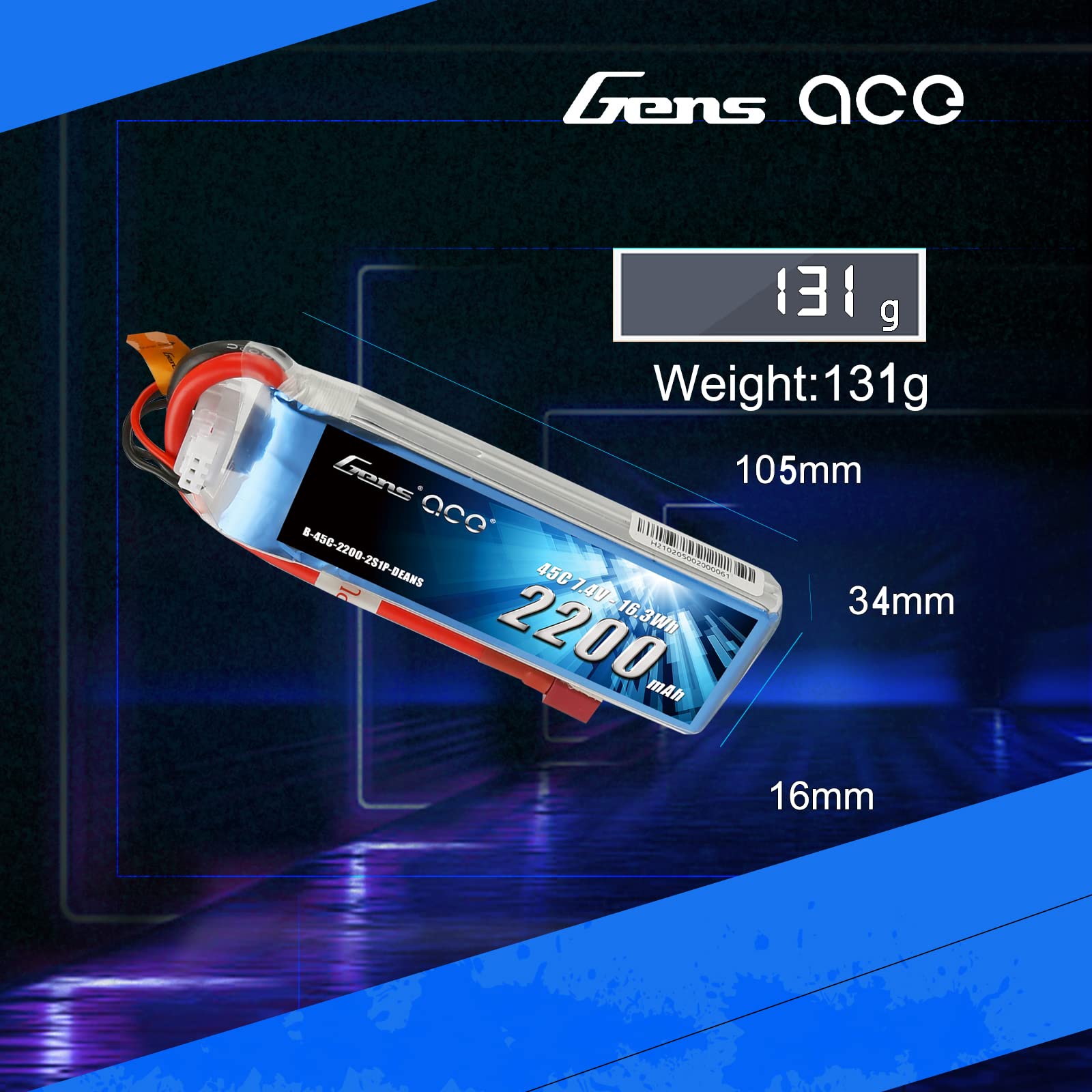 Foto 3 pulgar | Batería Lipo Gens Ace De 7 4 V  2200 Mah  2 S  45 V  Con Conector Dean - Venta Internacional.
