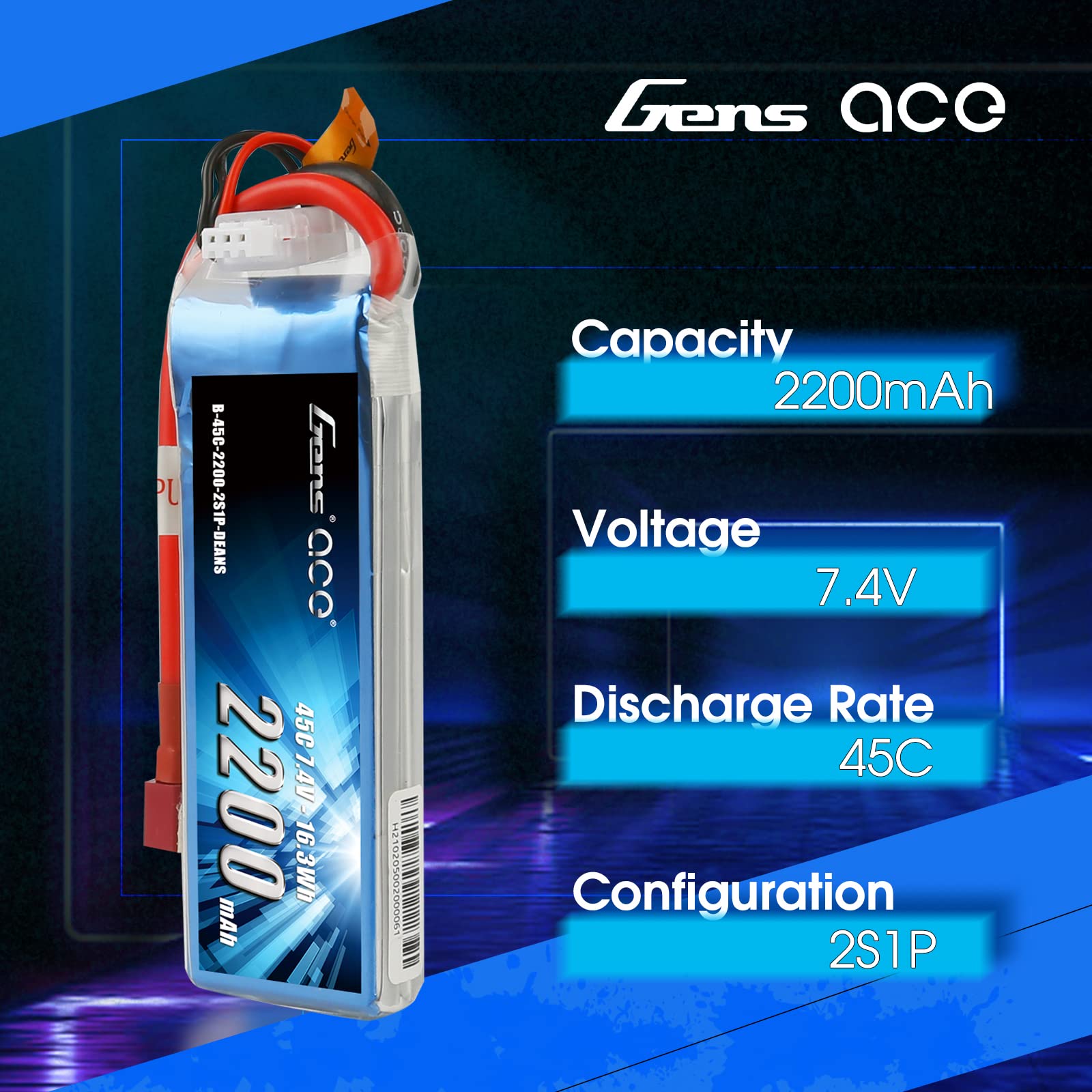 Foto 4 pulgar | Batería Lipo Gens Ace De 7 4 V  2200 Mah  2 S  45 V  Con Conector Dean - Venta Internacional.