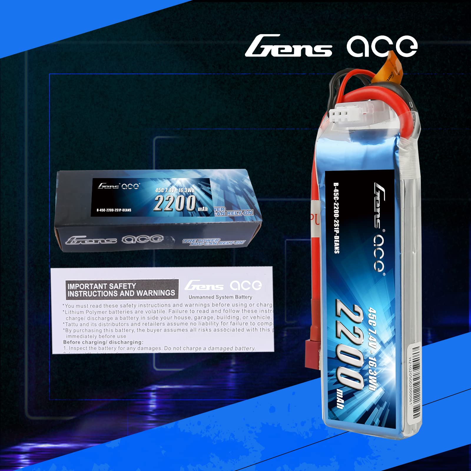 Foto 8 pulgar | Batería Lipo Gens Ace De 7 4 V  2200 Mah  2 S  45 V  Con Conector Dean - Venta Internacional.
