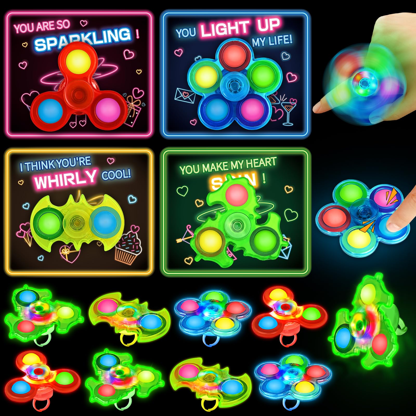 Foto 2 pulgar | Fidget Spinners Aurotops Light Up, Paquete De 24 Tarjetas De San Valentín - Venta Internacional.