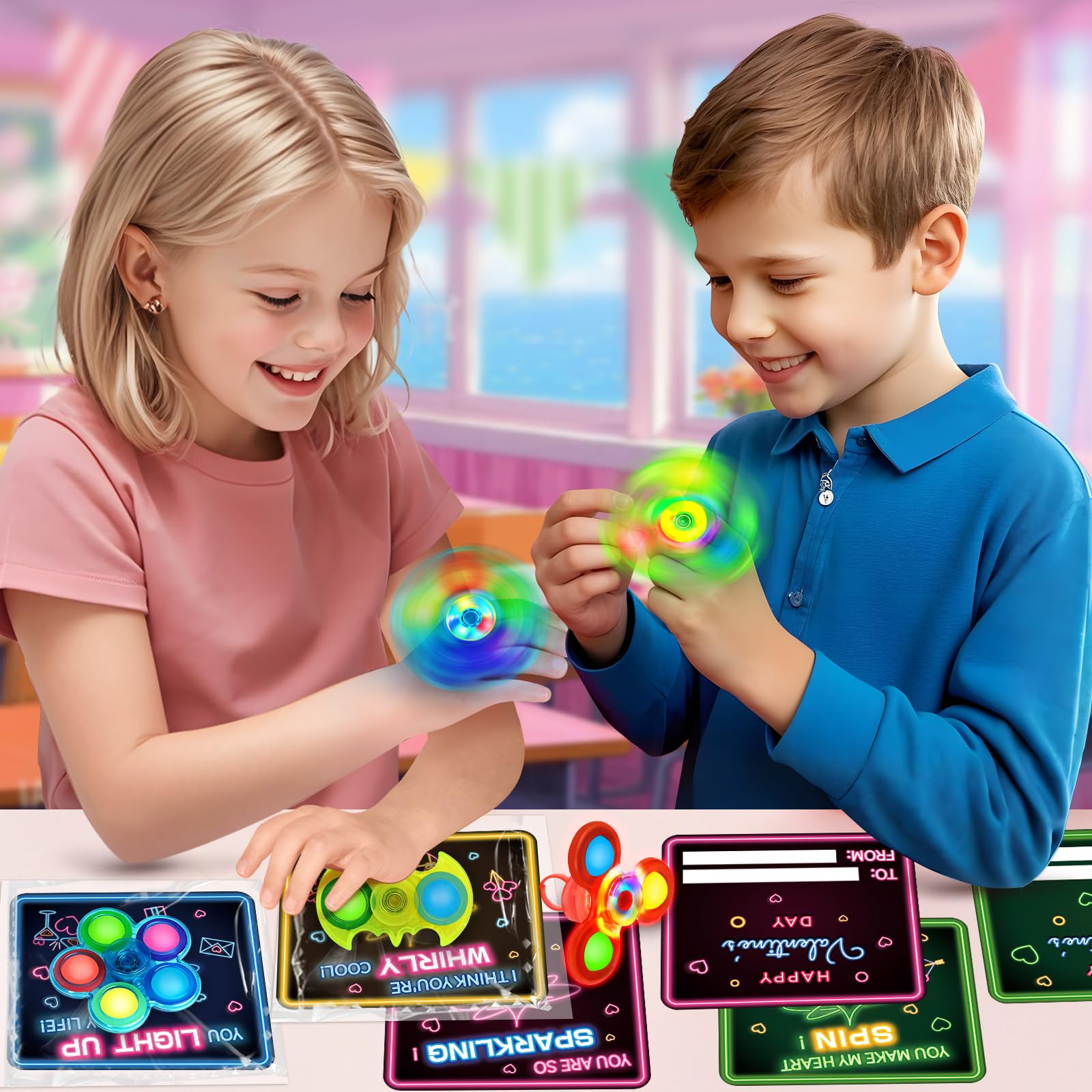 Foto 4 | Fidget Spinners Aurotops Light Up, Paquete De 24 Tarjetas De San Valentín - Venta Internacional.
