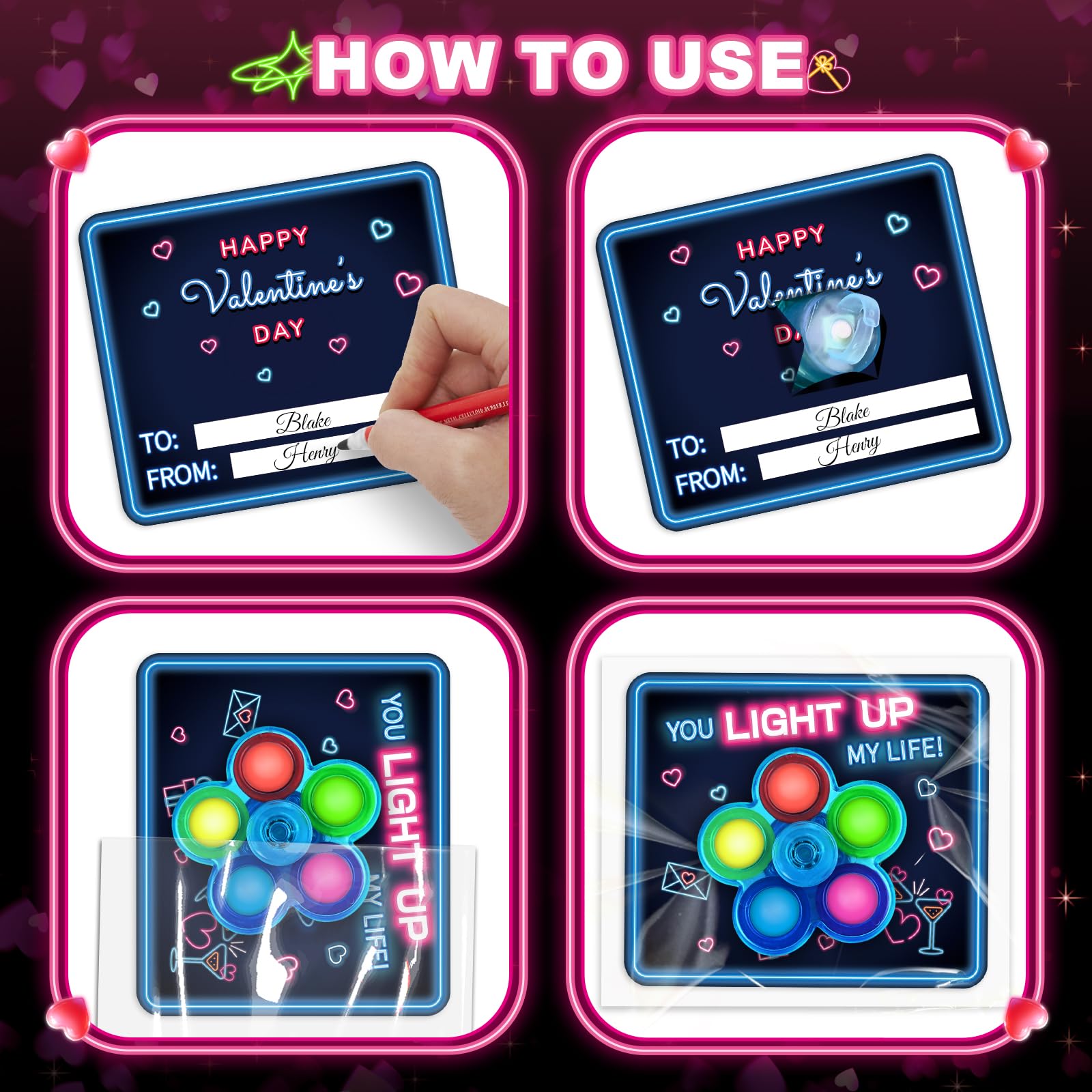 Foto 6 pulgar | Fidget Spinners Aurotops Light Up, Paquete De 24 Tarjetas De San Valentín - Venta Internacional.