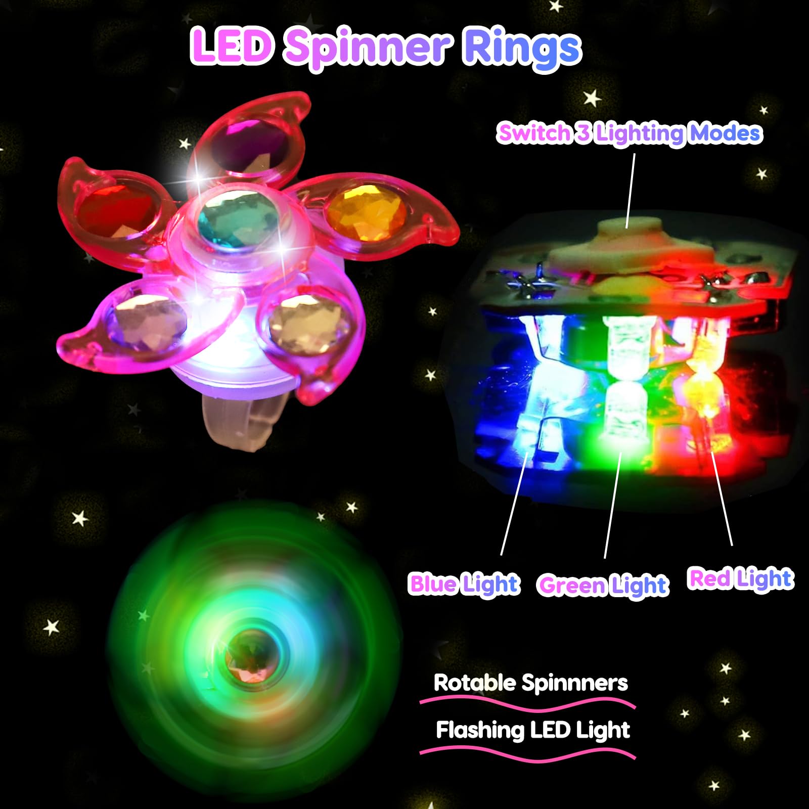 Foto 7 pulgar | Anillos Fidget Spinner Con Luz Led, Regalos De Fiesta Para Niños - Venta Internacional.