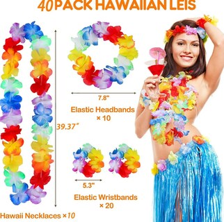 Foto 2 | 40 Xtellar Piezas Collaresy Pulseras Hawaiano Flores Para Fiestas (10 Collares + 20 Culseras + 10 Diademas)