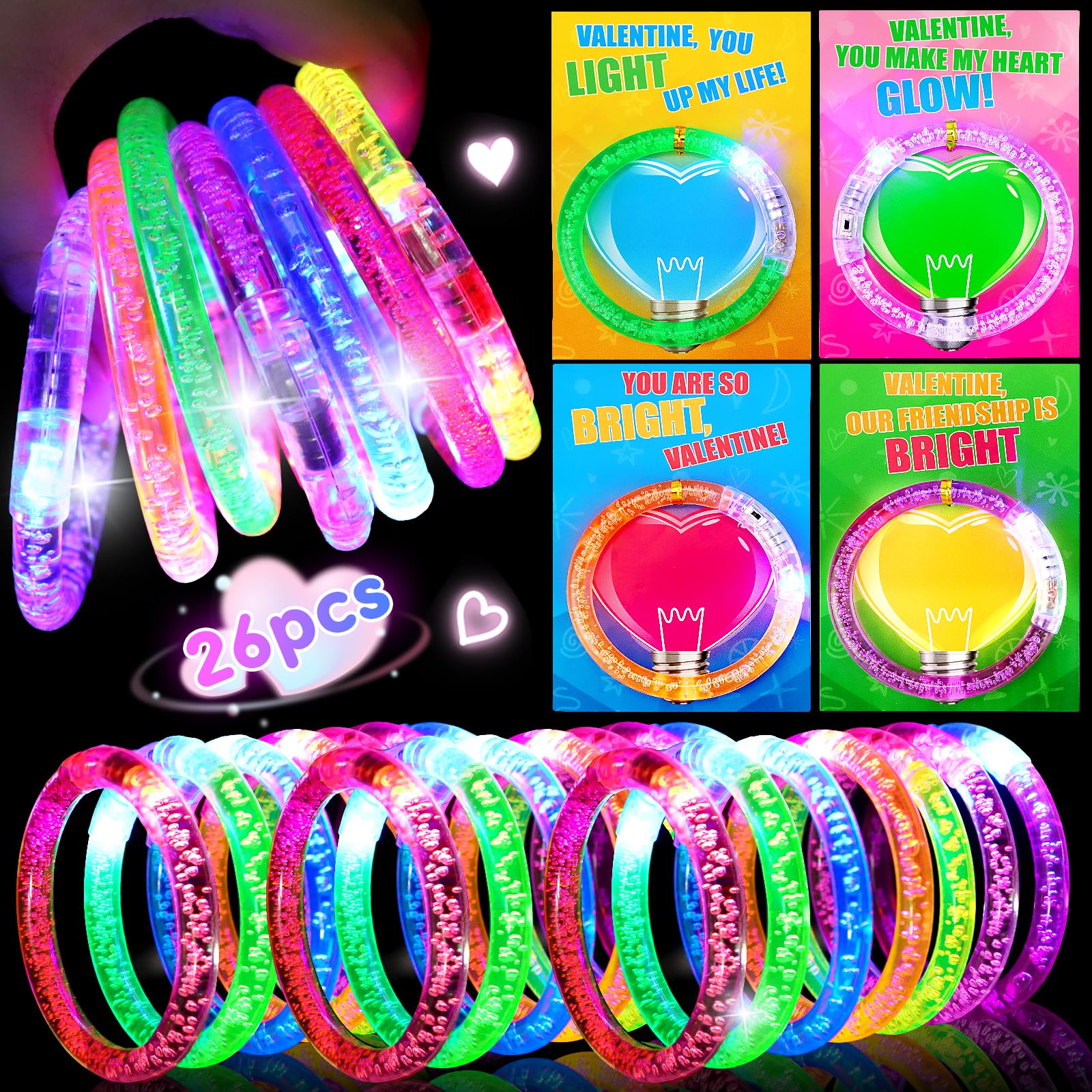 Foto 2 pulgar | Pulseras Led Thremhoo Que Brillan En La Oscuridad Para Niños De San Valentín - Venta Internacional.