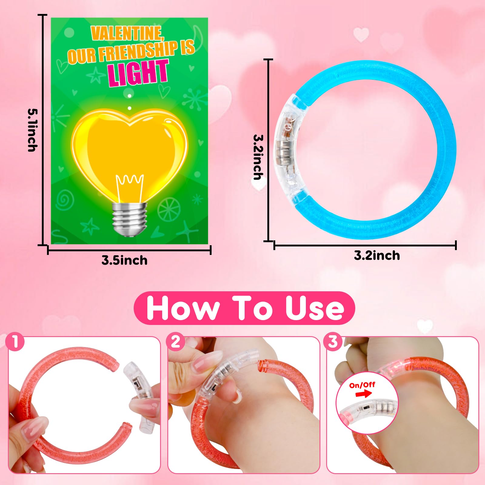 Foto 5 pulgar | Pulseras Led Thremhoo Que Brillan En La Oscuridad Para Niños De San Valentín - Venta Internacional.