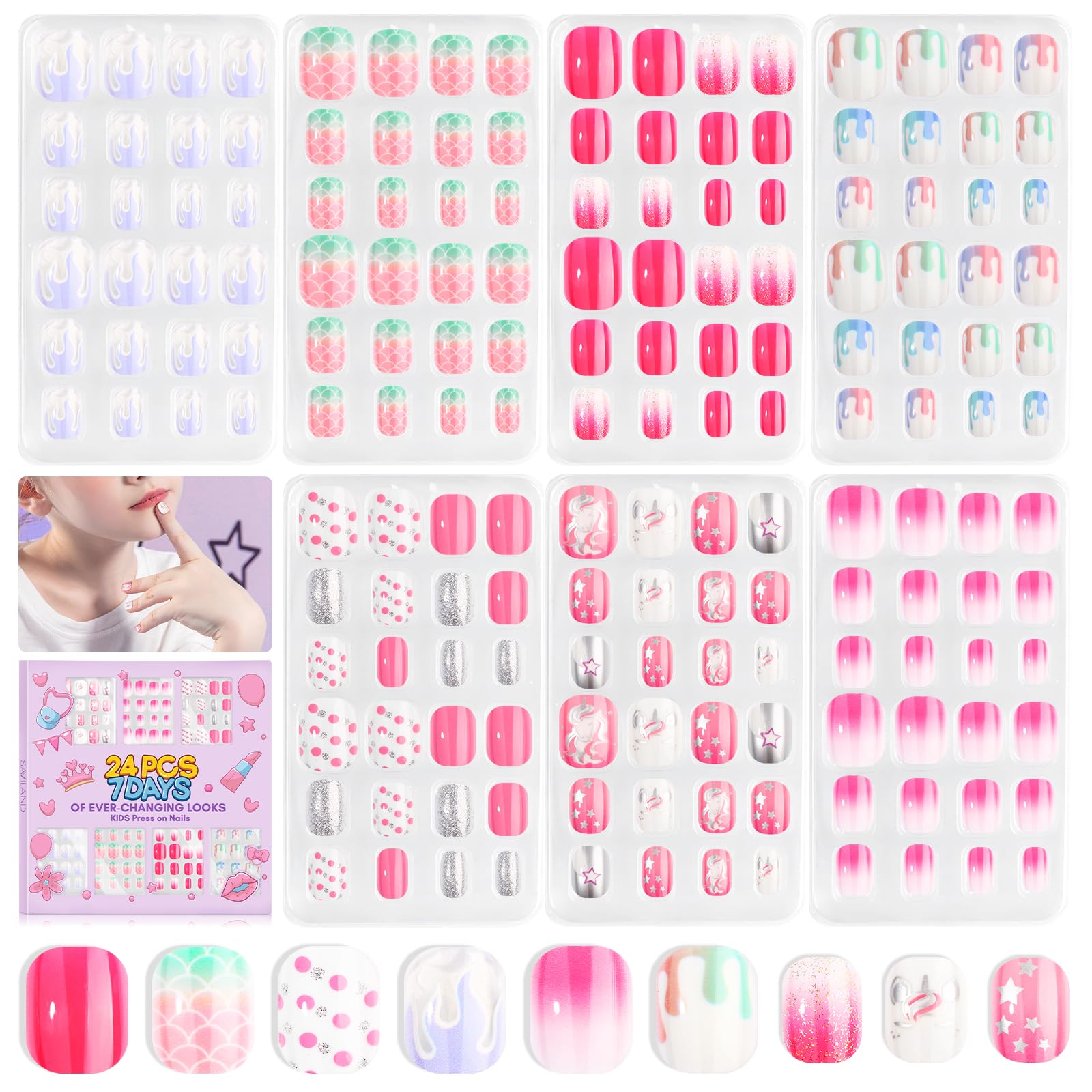 Foto 2 pulgar | Press On Nails Saviland, Paquete De 7 Unidades, 168 Unidades, Para Niños De 8 A 12 Años - Venta Internacional.