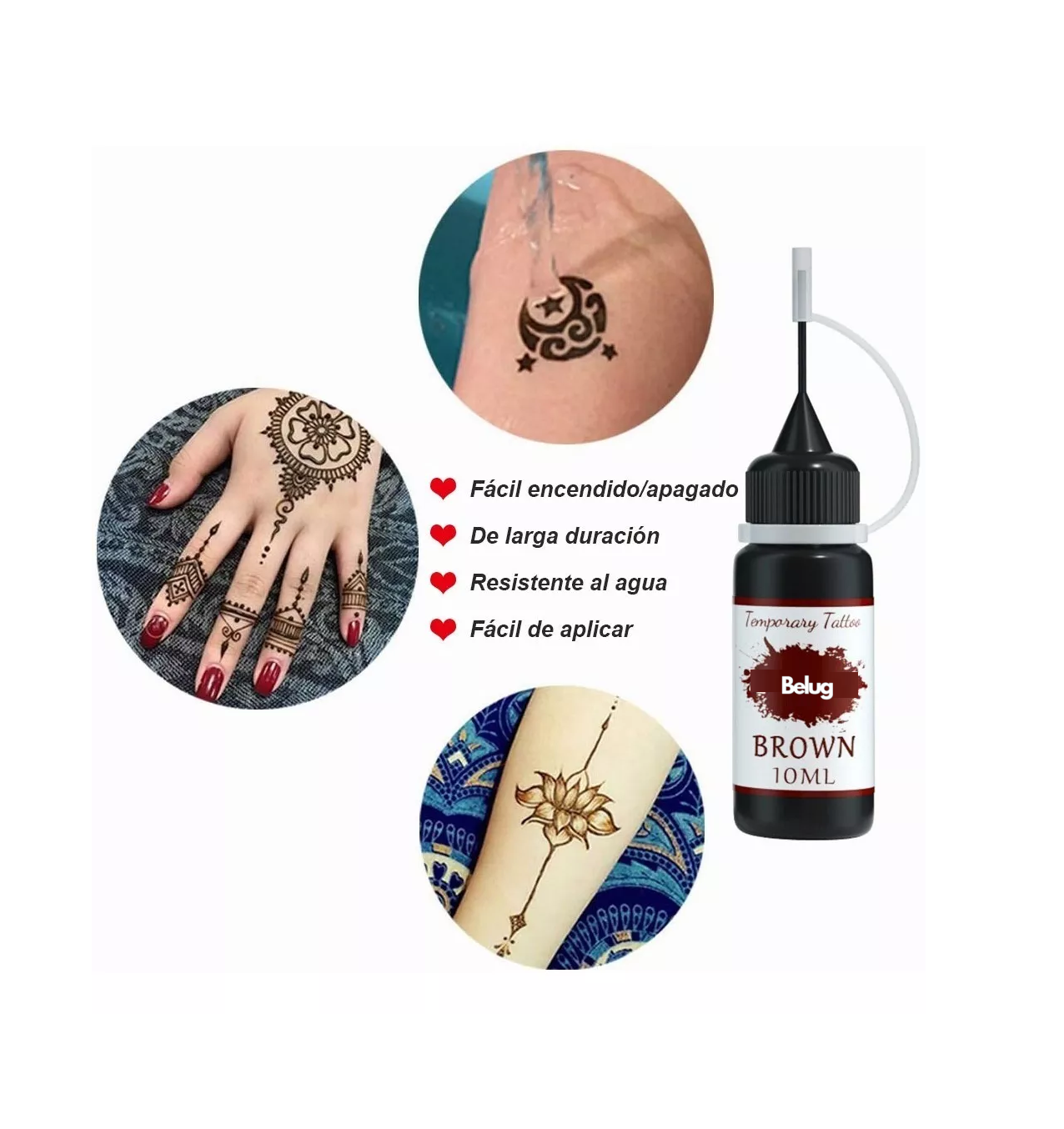 Foto 3 pulgar | Kit Básico Para Tatuajes Belug Henna Natural Temporales Multicolor