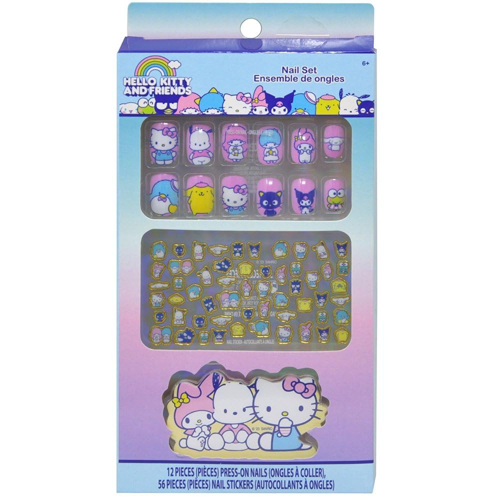 Set De Uñas Hello Kitty And Friends Con 12 Uñas A Presión Y 56 Pegatinas - Venta Internacional.