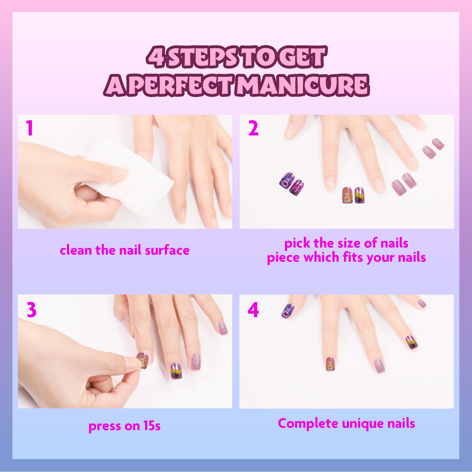 Foto 5 pulgar | Press On Nails Townley Girl Care Bears 36 Unidades Para Niños Mayores De 6 Años - Venta Internacional.