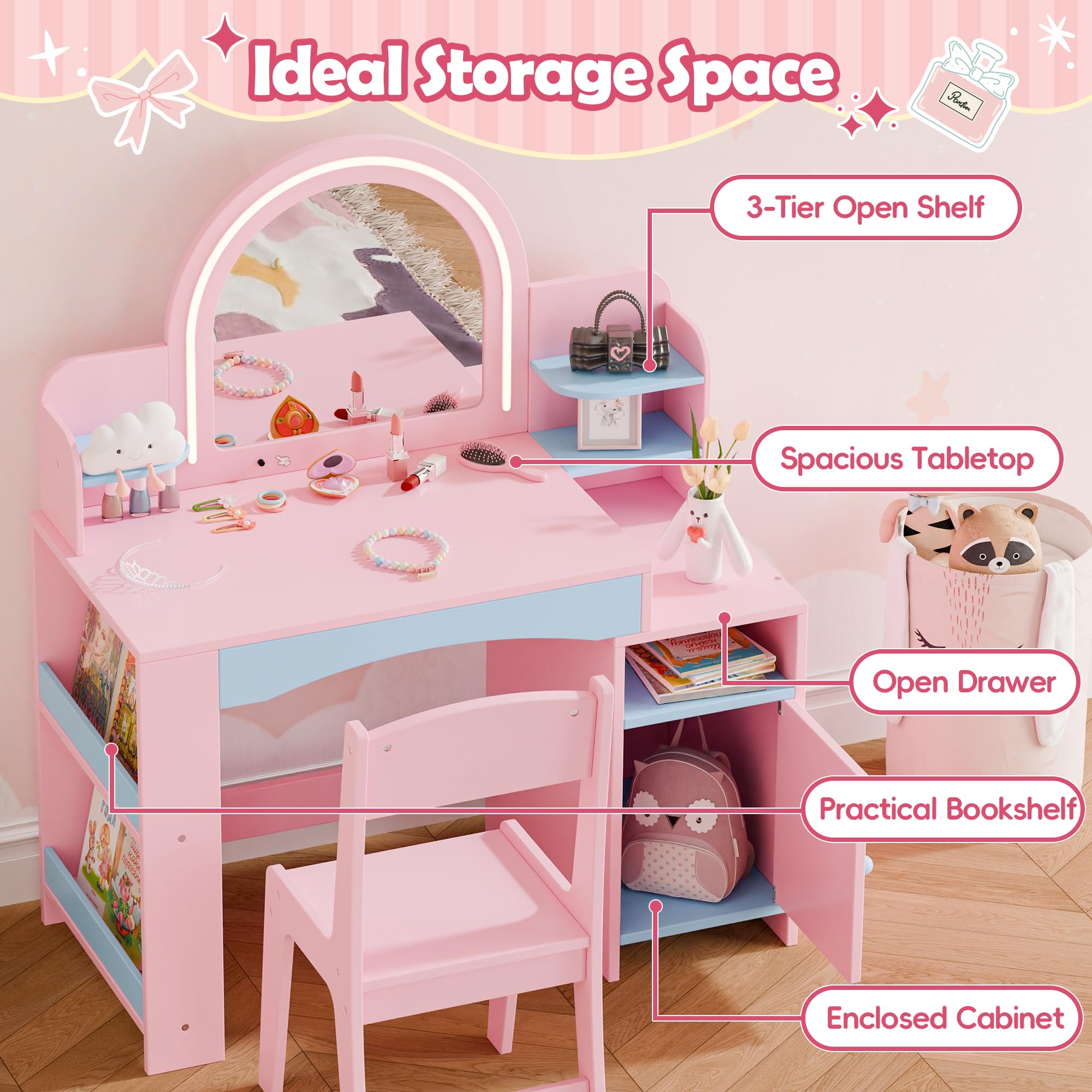 Foto 2 | Set De Tocador Mu Kids Princess Con Espejo Iluminado Y Almacenamiento Azul - Venta Internacional.