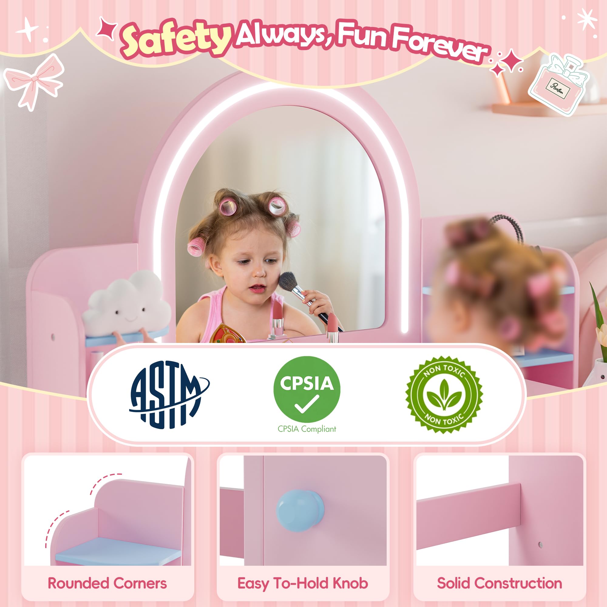 Foto 5 | Set De Tocador Mu Kids Princess Con Espejo Iluminado Y Almacenamiento Azul - Venta Internacional.