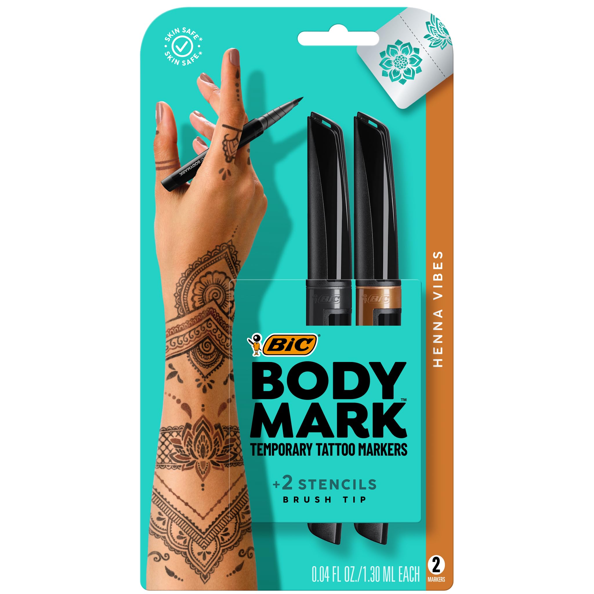 Foto 2 pulgar | Marcadores De Tatuaje Temporales Bic Bodymark Henna Vibes, Paquete De 2 - Venta Internacional.