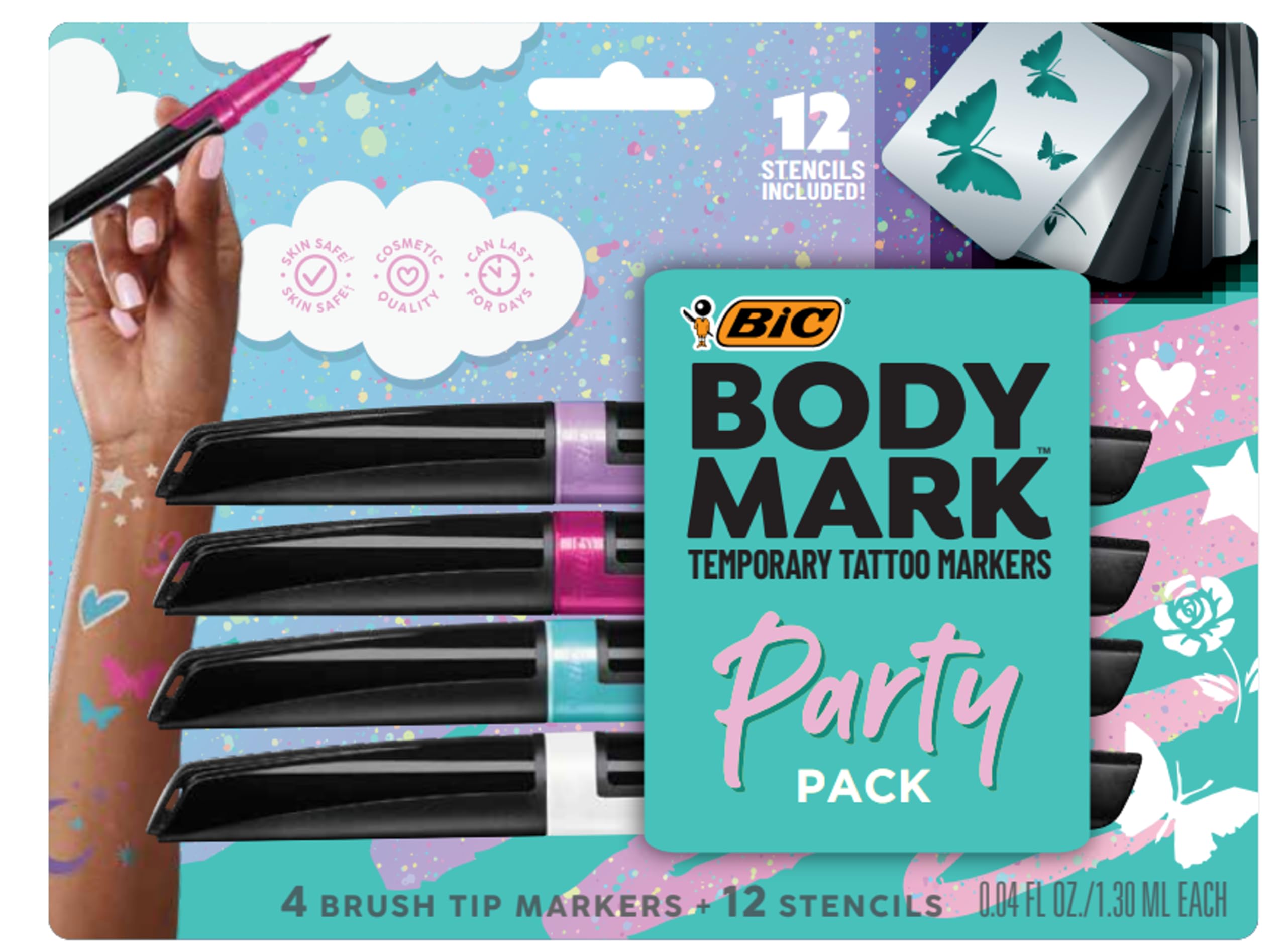 Rotulador De Tatuaje Temporal Bic Bodymark Party Pack, 4 Unidades - Venta Internacional.