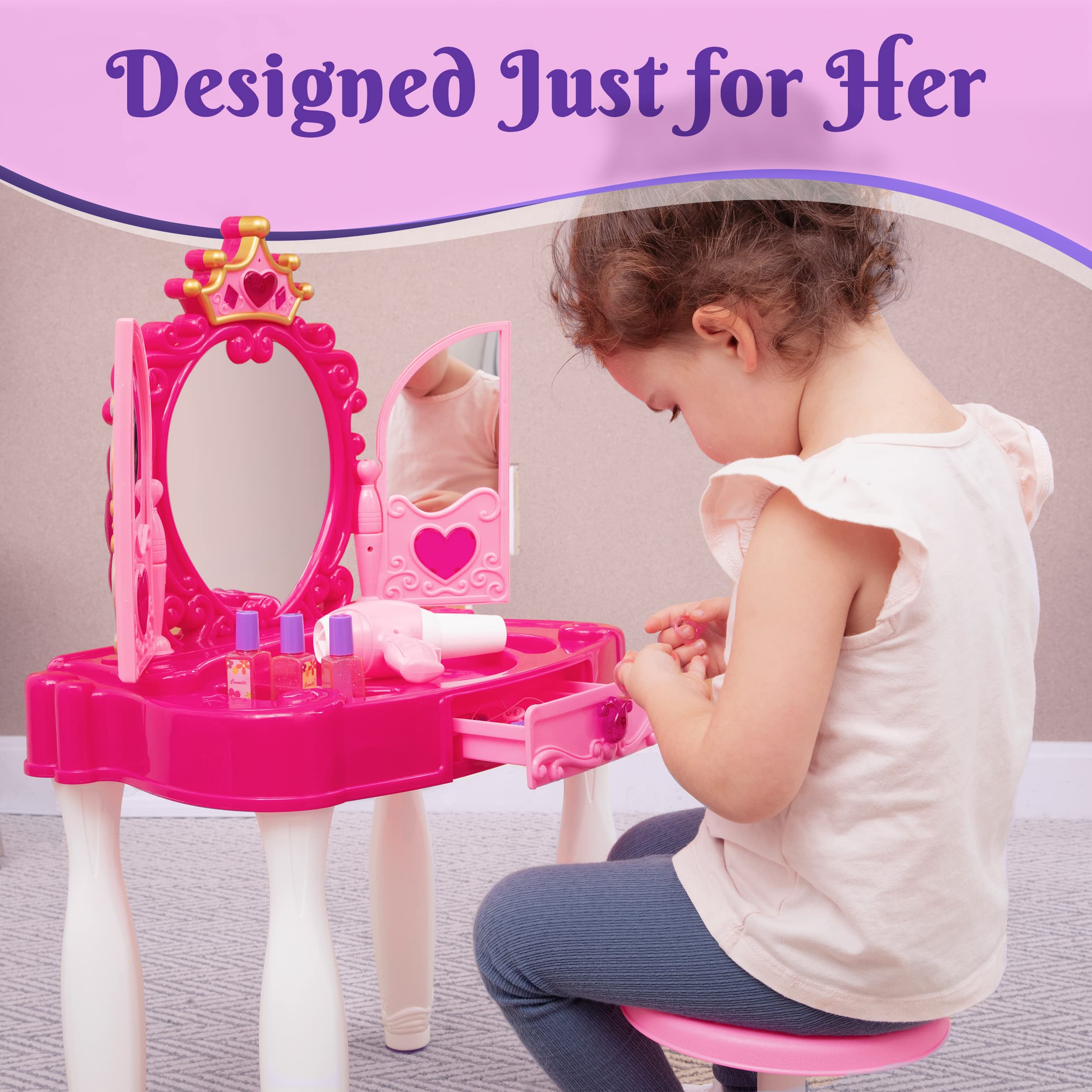 Foto 6 | Mesa De Maquillaje Prextex Kids Con Espejo, Silla Y Accesorios - Venta Internacional.