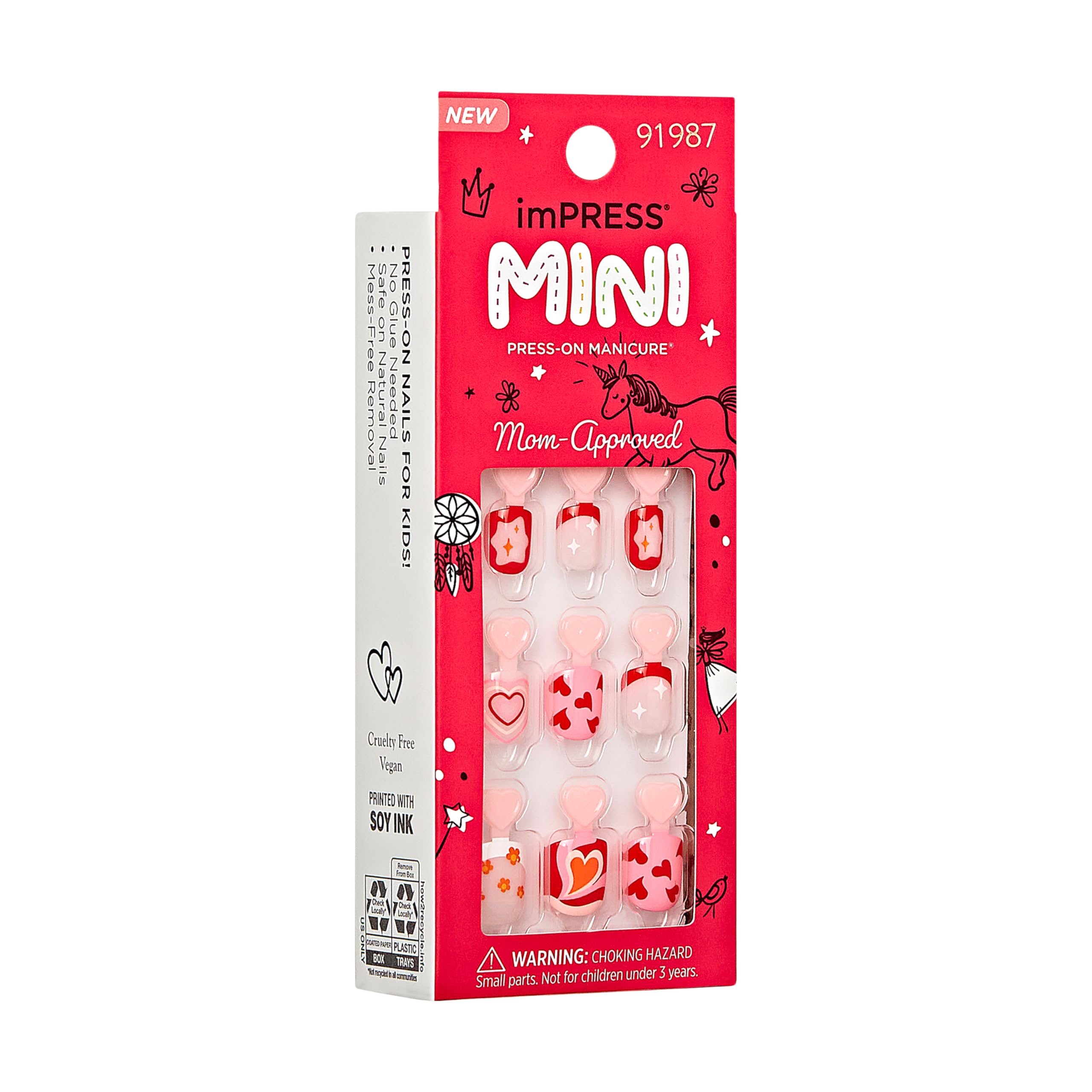 Foto 6 pulgar | Press-on Nails Impress «playground», Tamaño Infantil, Con Forma De Cuclilla Roja - Venta Internacional.