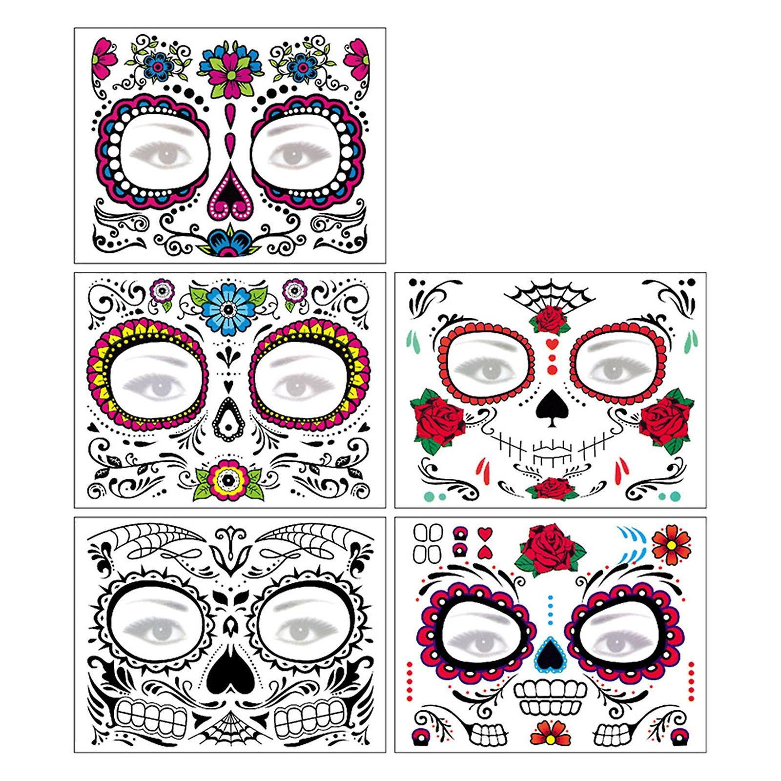 Foto 5 pulgar | Adhesivo Temporal Para Arte Facial  Impermeable  Calavera De Azúcar - Venta Internacional.
