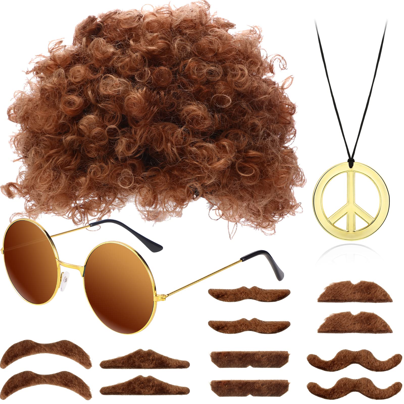 Foto 2 pulgar | Set De Disfraces Willbond Hippie Afro Wig Disco Para Hombre, Color Marrón - Venta Internacional.