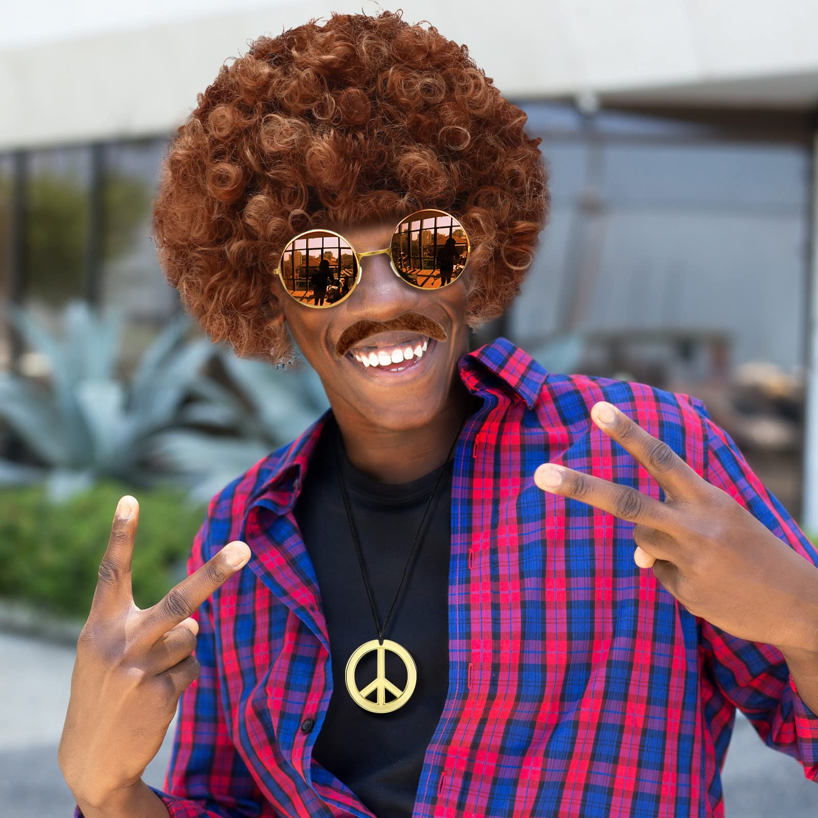 Foto 6 pulgar | Set De Disfraces Willbond Hippie Afro Wig Disco Para Hombre, Color Marrón - Venta Internacional.