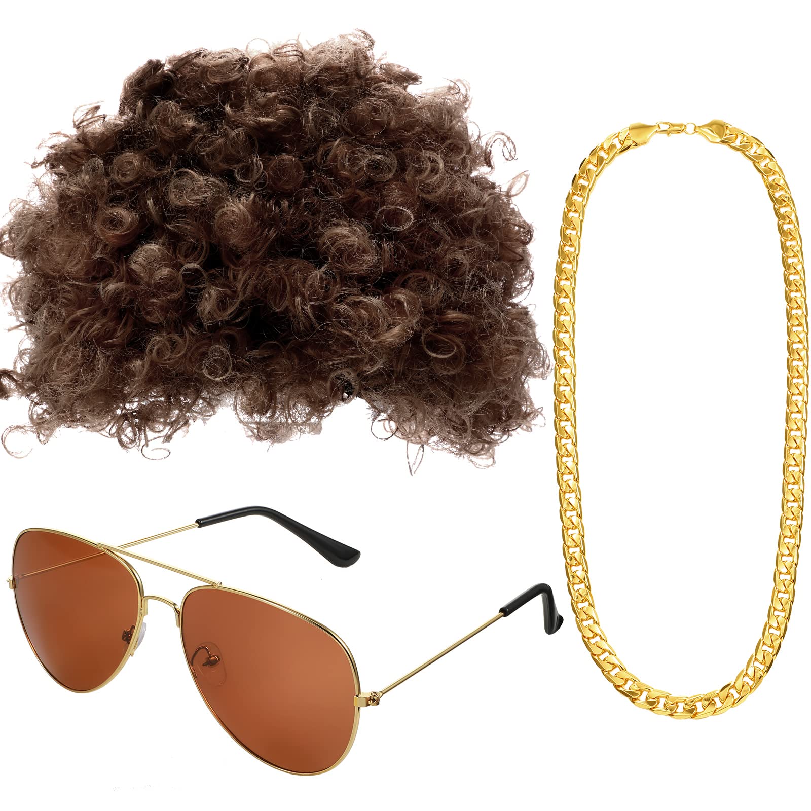 Set De Disfraz Gejoy Hippie Disco Para Hombre Con Peluca Afro Y Gafas De Sol - Venta Internacional.