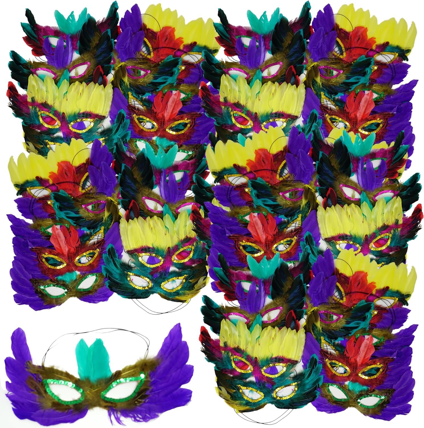 Foto 3 pulgar | Máscaras De Mardi Gras Novety 4e Con Plumas Para Adultos, Paquete De 12 - Venta Internacional.