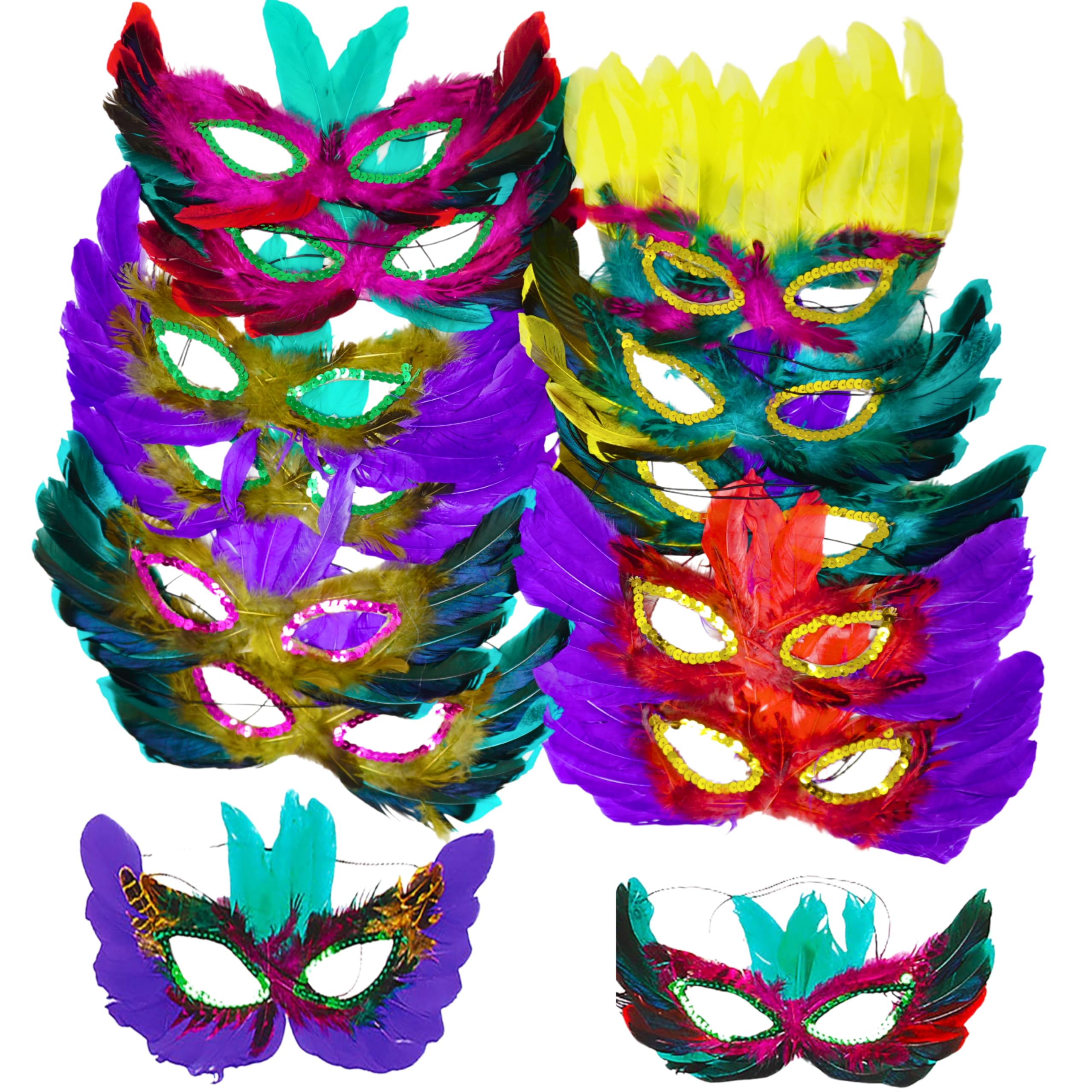 Foto 3 | Máscaras De Mardi Gras Novety 4e Con Plumas Para Adultos, Paquete De 12 - Venta Internacional.