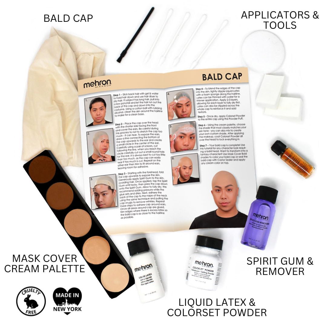 Foto 2 | Kit De Maquillaje Mehron Premium Character Con Gorra Calva Para Halloween - Venta Internacional.