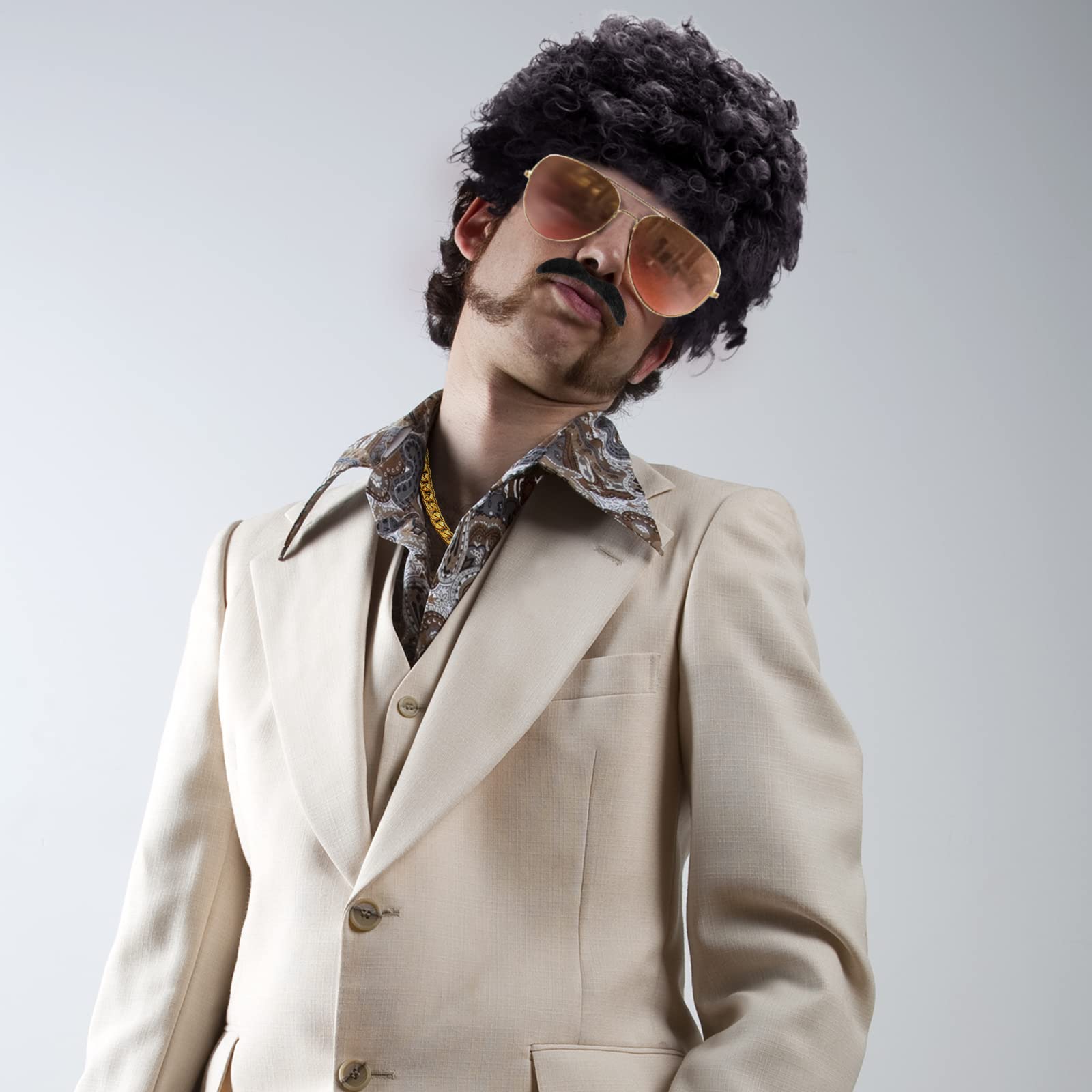 Foto 7 pulgar | Set De Disfraz Gejoy Hippie Disco Para Hombre Con Peluca Afro Y Gafas De Sol - Venta Internacional.