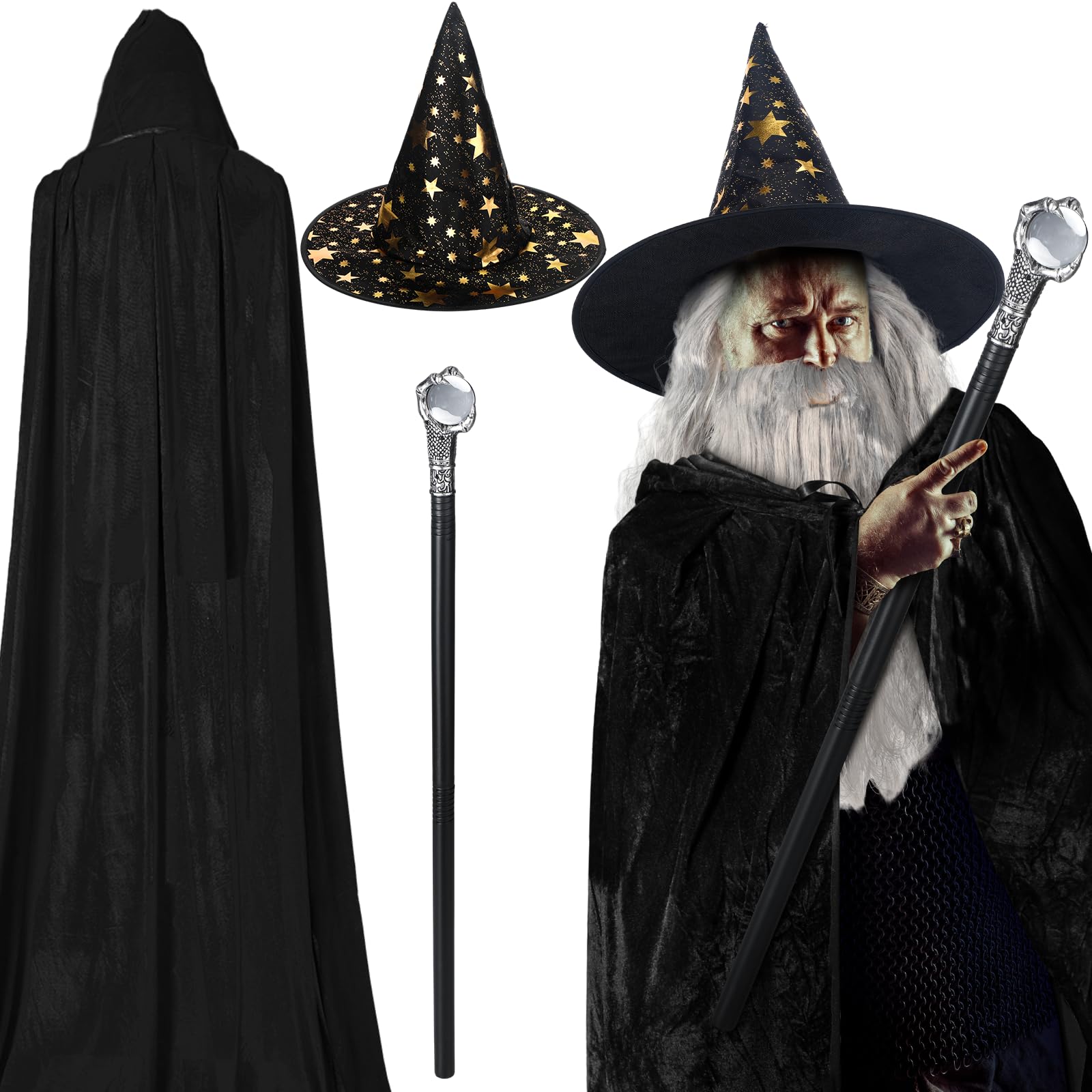 Foto 2 pulgar | Set De Disfraz De Mago De Halloween Hicarer Para Adultos (negro) - Venta Internacional.