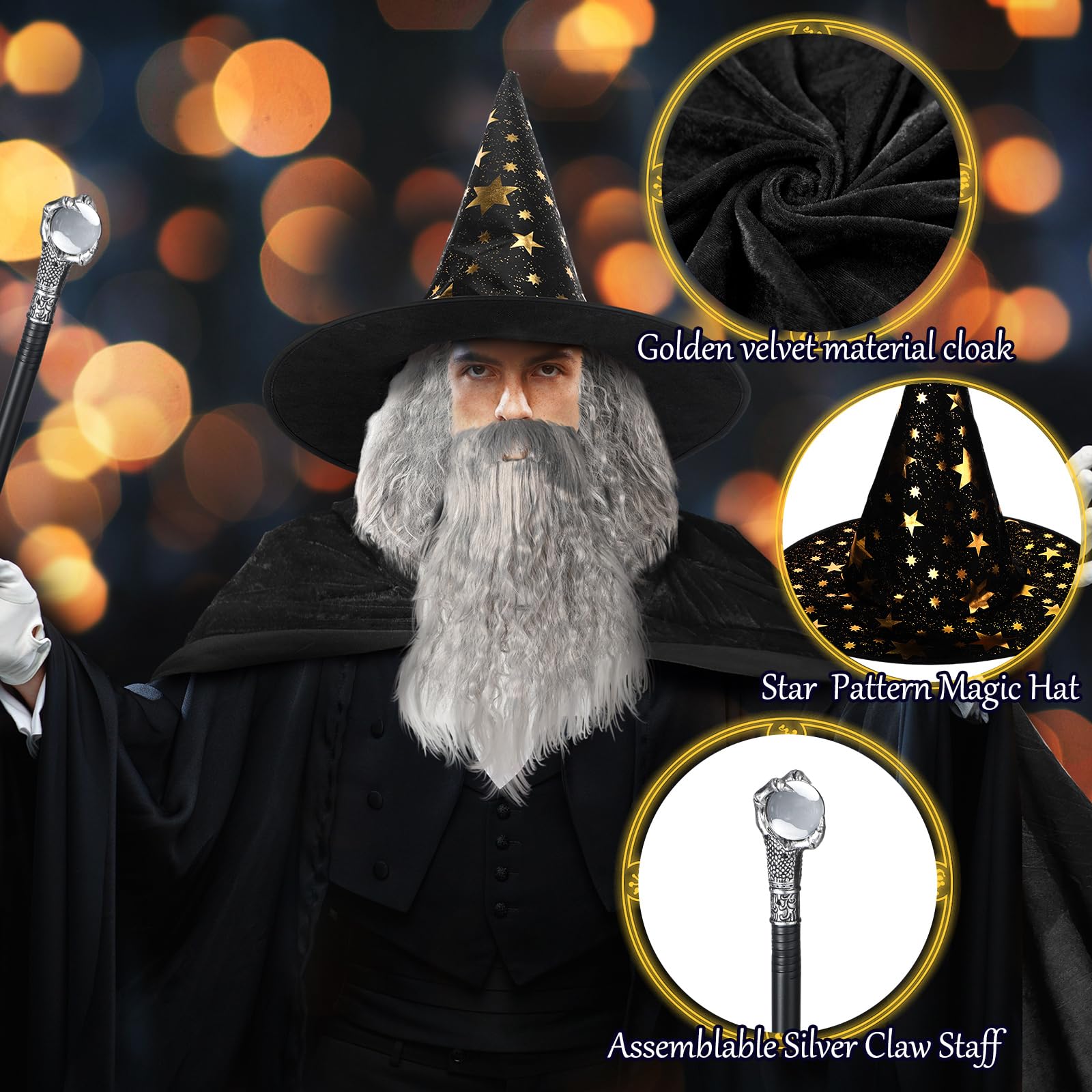 Foto 4 pulgar | Set De Disfraz De Mago De Halloween Hicarer Para Adultos (negro) - Venta Internacional.