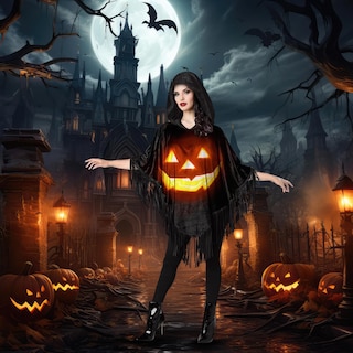 Foto 3 | Poncho Jack-o-lantern De Costume Fun World Para Mujer Halloween - Venta Internacional.