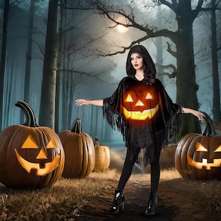 Foto 4 | Poncho Jack-o-lantern De Costume Fun World Para Mujer Halloween - Venta Internacional.