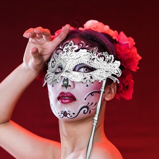 Foto 6 | Máscara De Mascarada Luter Con Bastón Para Disfraz De Mujer Color Plateado - Venta Internacional.